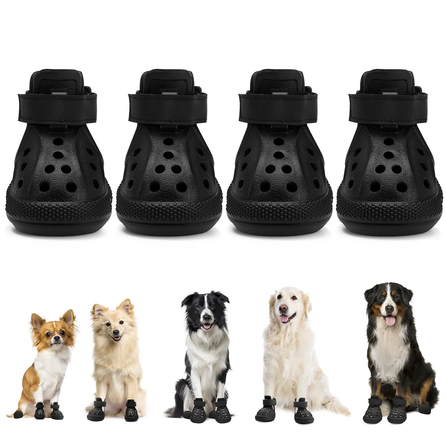 SlowTon Scarpe per cani per pavimenti caldi, sandali traspiranti antiscivolo per cani con strisce riflettenti, facili da indossare e togliere, facili da pulire - immagine 1