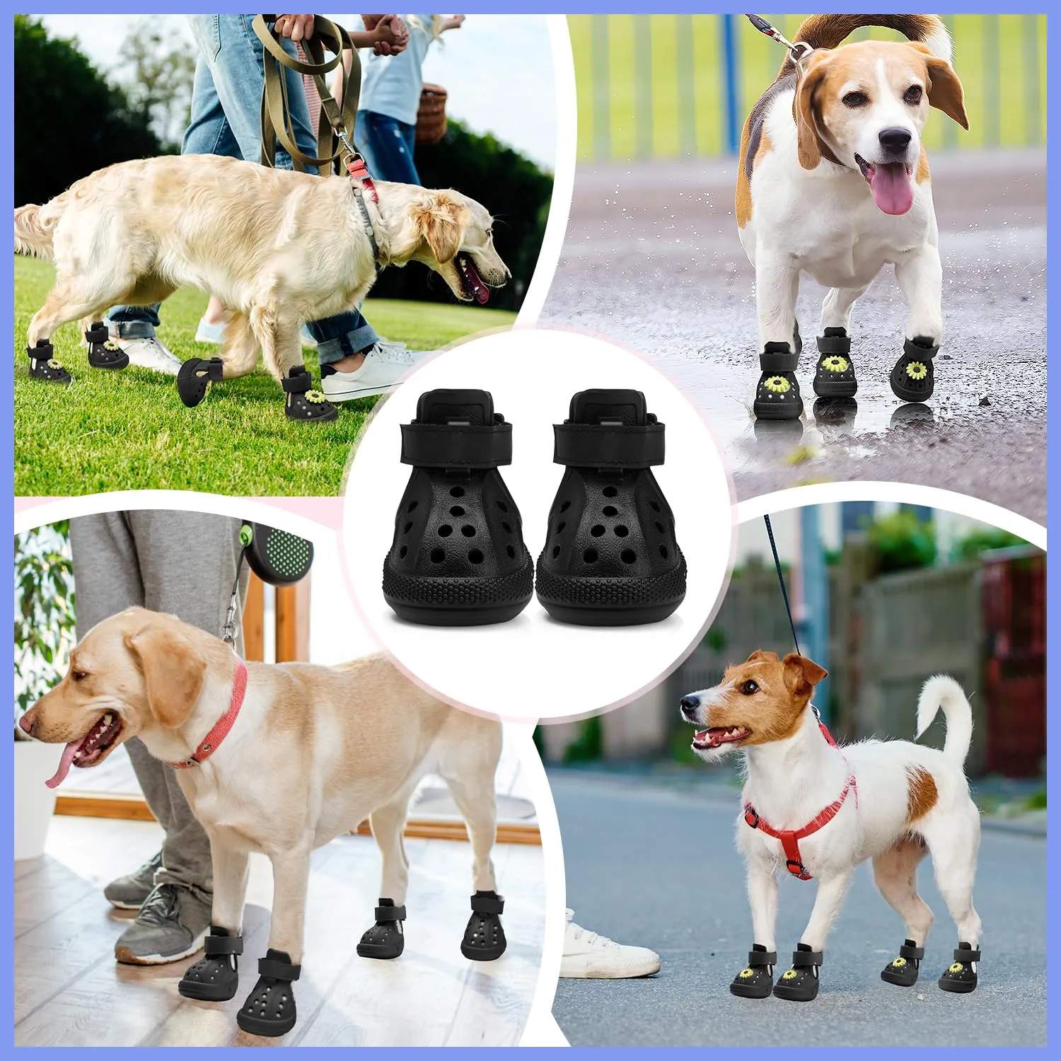 SlowTon Scarpe per cani per pavimenti caldi, sandali traspiranti antiscivolo per cani con strisce riflettenti, facili da indossare e togliere, facili da pulire - immagine 7