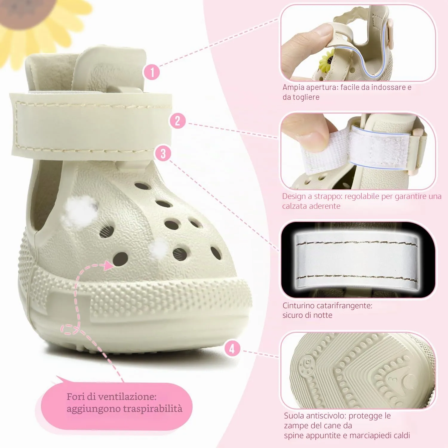 SlowTon Scarpe per cani per pavimenti caldi, sandali traspiranti antiscivolo per cani con strisce riflettenti, facili da indossare e togliere, facili da pulire - immagine 3