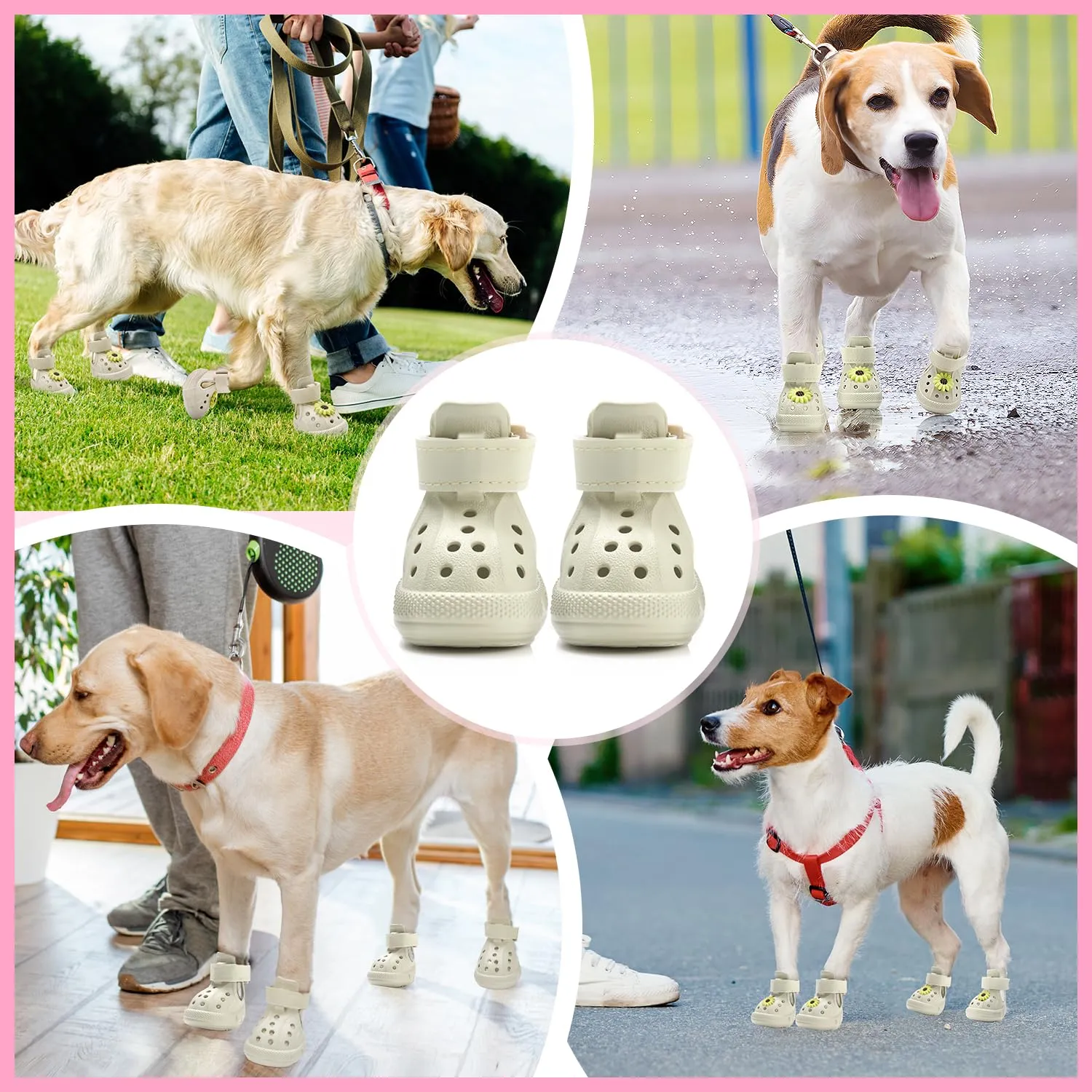 SlowTon Scarpe per cani per pavimenti caldi, sandali traspiranti antiscivolo per cani con strisce riflettenti, facili da indossare e togliere, facili da pulire - immagine 7