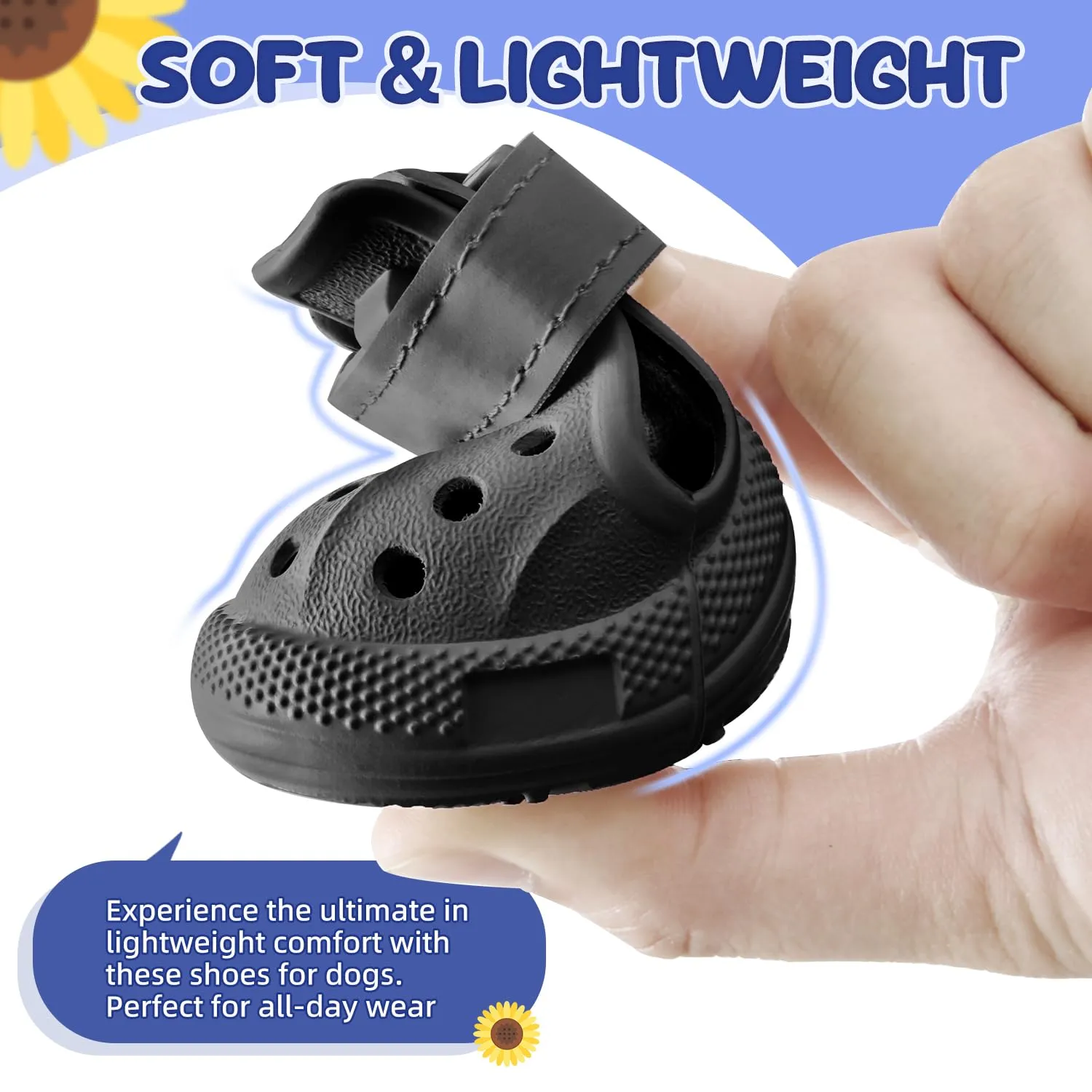 SlowTon Scarpe per cani per pavimenti caldi, sandali traspiranti antiscivolo per cani con strisce riflettenti, facili da indossare e togliere, facili da pulire - immagine 2