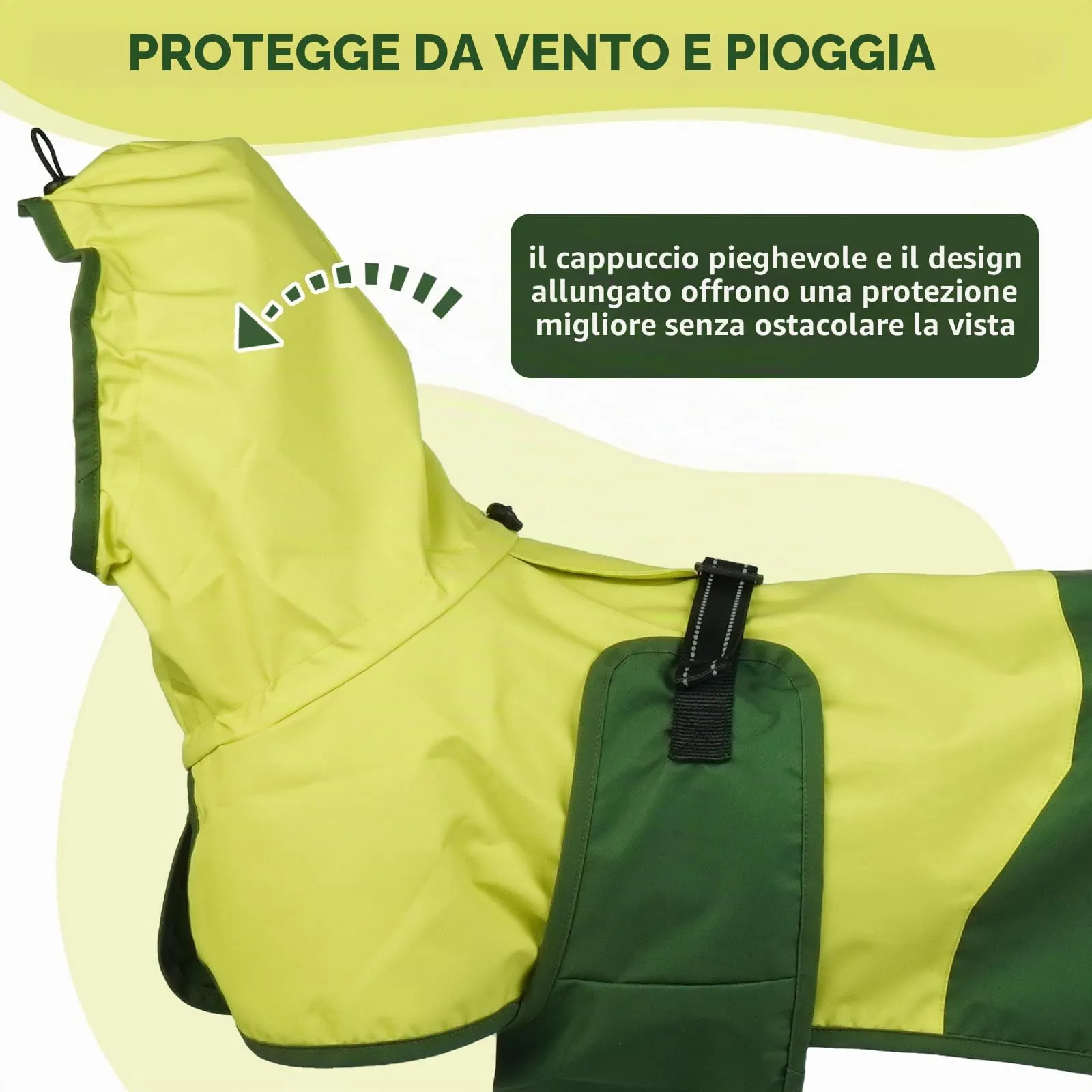 Impermeabile per Cani Taglia Media, Giacca Antipioggia Capottino Poncho Coperta Impermeabile Cani Mantellina Antivento Pioggia Impermeabile Riflettente con Cappuccio(Verde, M) - immagine 4