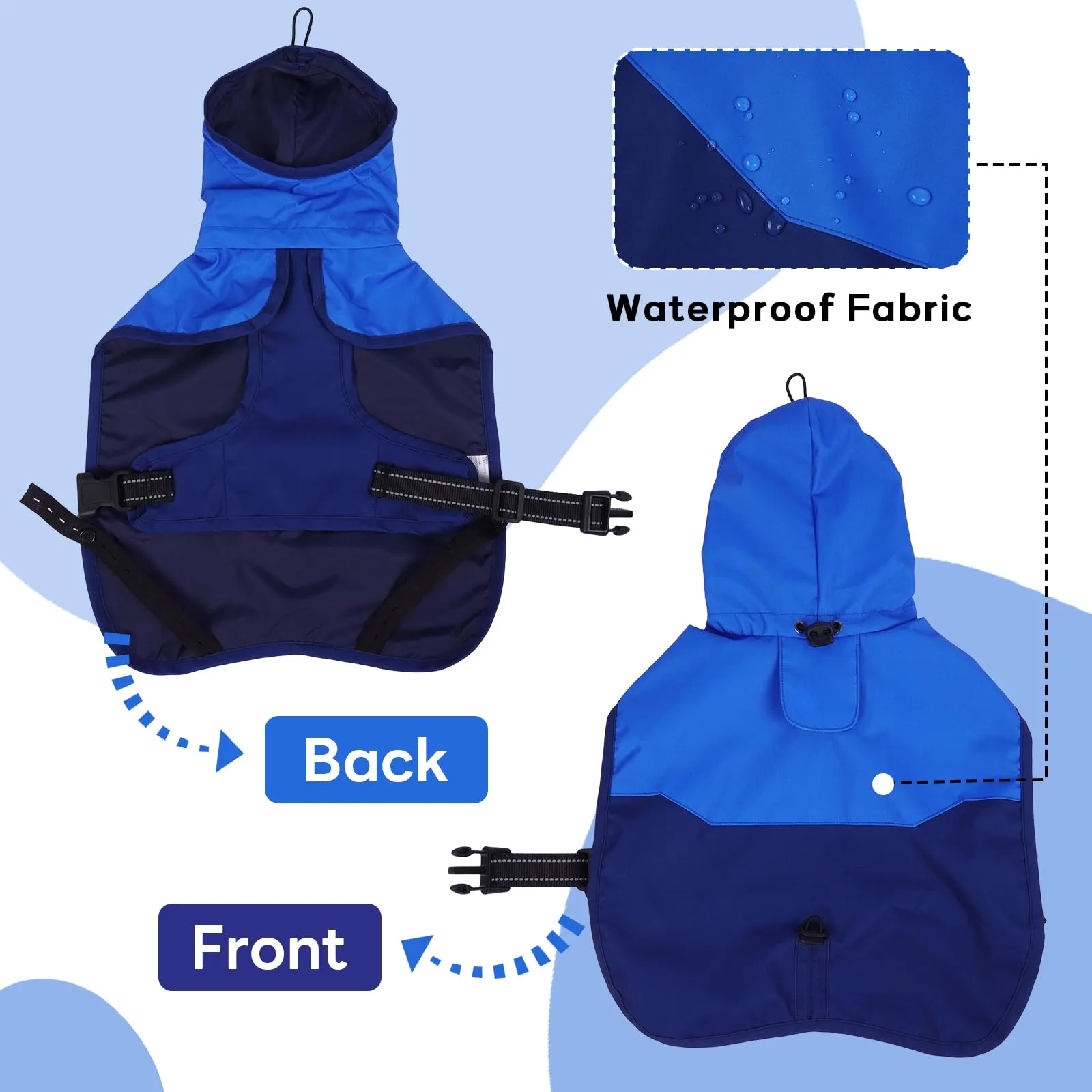 Impermeabile Cane Taglia Grande, Giacca Impermeabile Mantella Antipioggia Cani Leggera Vestito Impermeabile Catarifrangente con Apertura per Guinzaglio(Blu, 2XL) - immagine 3