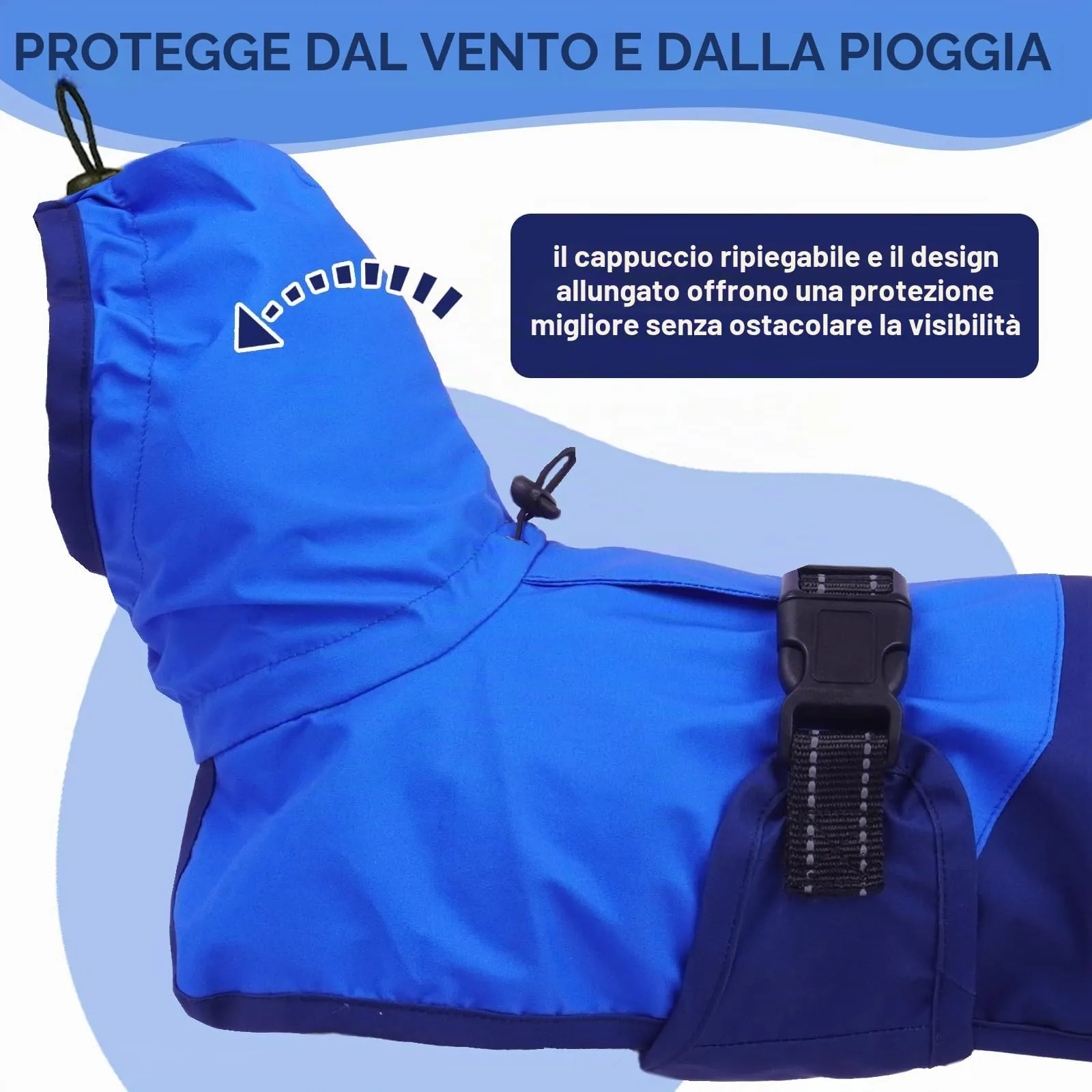 Impermeabile per Cani Taglia Media, Giacca Antipioggia Capottino Poncho Coperta Impermeabile Cani Mantellina Antivento Pioggia Impermeabile Riflettente con Cappuccio(Blu, M) - immagine 4