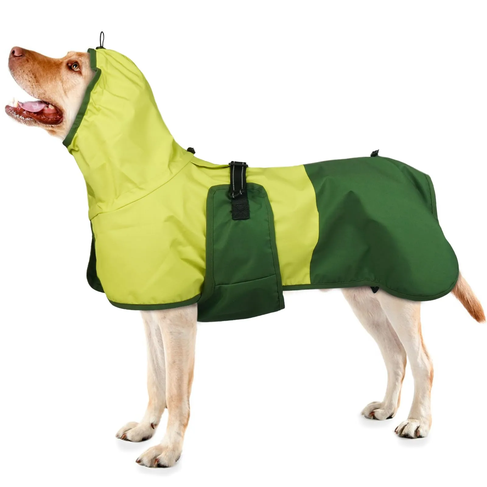Impermeabile Cane Taglia Grande, Giacca Impermeabile Mantella Antipioggia Cani Leggera Vestito Impermeabile Catarifrangente con Apertura per Guinzaglio(Verde, XL) - immagine 1