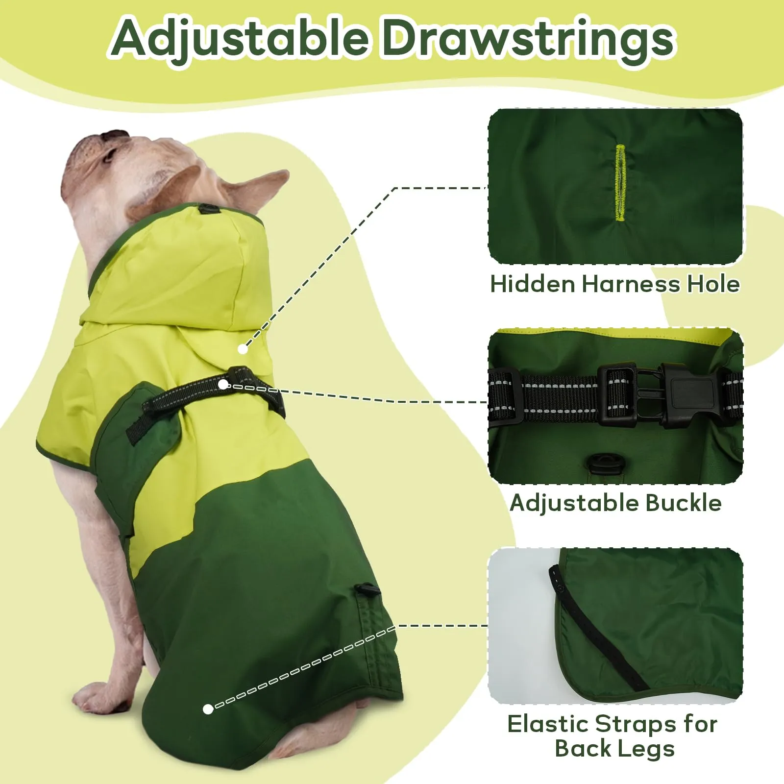 Impermeabile Cane Taglia Grande, Giacca Impermeabile Mantella Antipioggia Cani Leggera Vestito Impermeabile Catarifrangente con Apertura per Guinzaglio(Verde, XL) - immagine 5