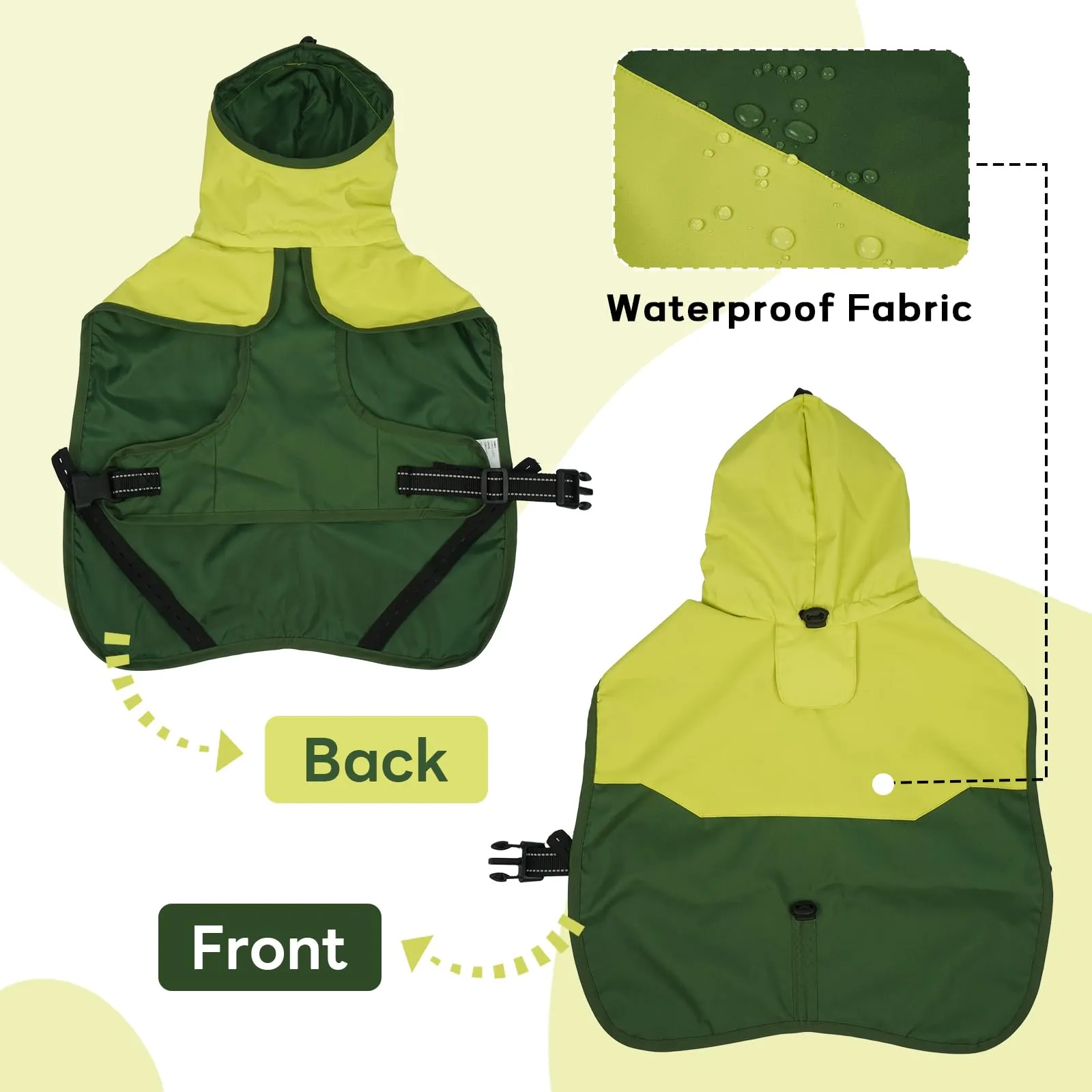 Impermeabile Cane Taglia Grande, Giacca Impermeabile Mantella Antipioggia Cani Leggera Vestito Impermeabile Catarifrangente con Apertura per Guinzaglio(Verde, 2XL) - immagine 3