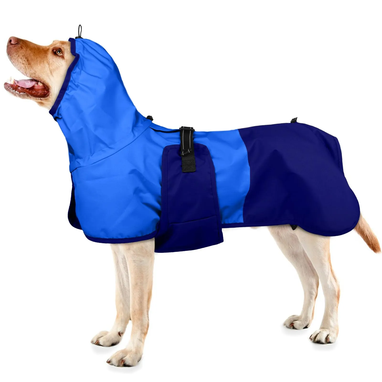 Impermeabile per Cani con Cappuccio, Poncho Impermeabile Mantella Pioggia Giacca Antipioggia Cani Felpa Impermeabile con Strisce Riflettenti(Blu, L) - immagine 1