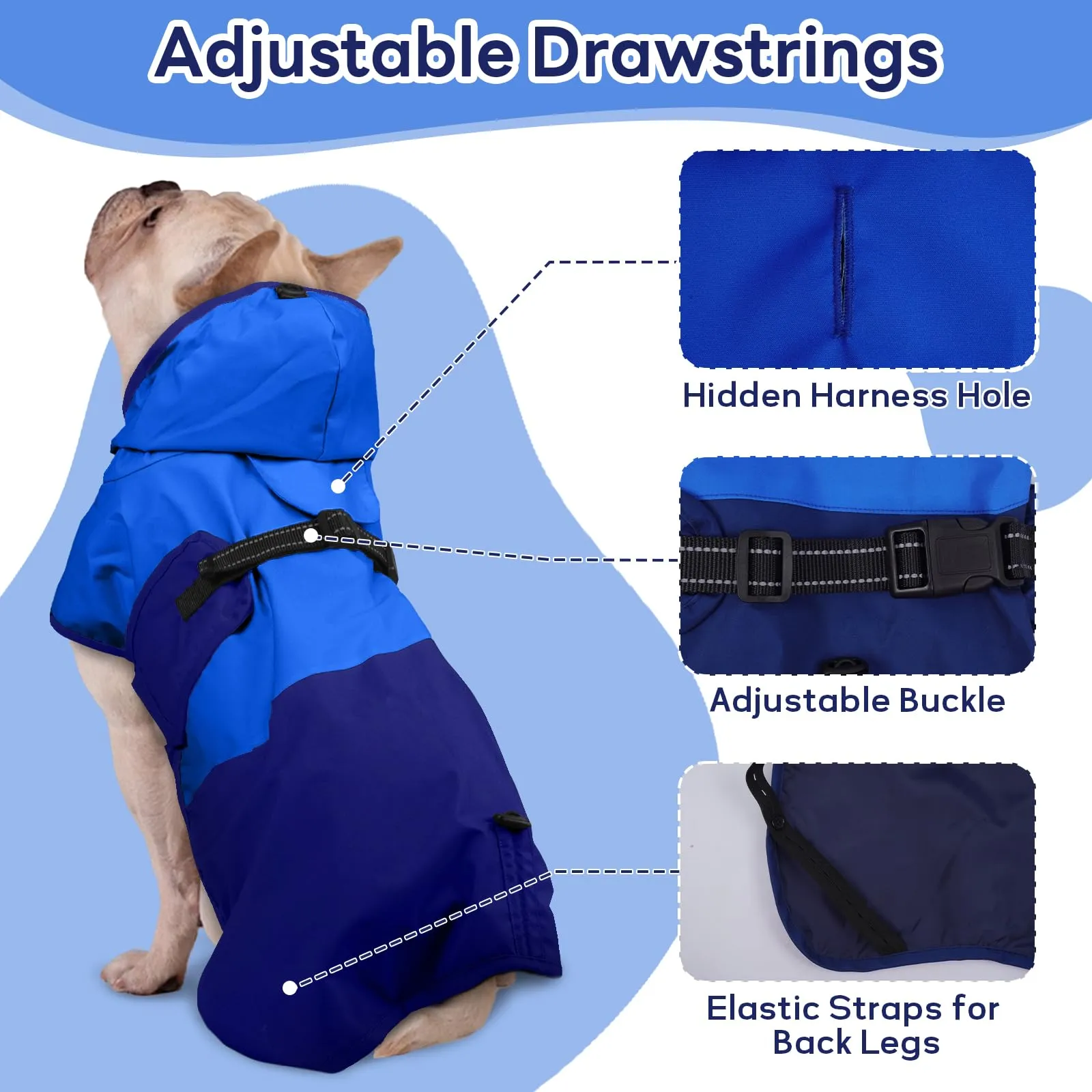 Impermeabile per Cani con Cappuccio, Poncho Impermeabile Mantella Pioggia Giacca Antipioggia Cani Felpa Impermeabile con Strisce Riflettenti(Blu, L) - immagine 5