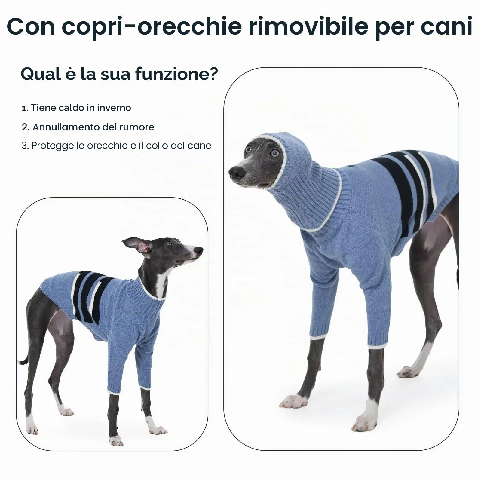 IECOii, abbigliamento per levrieri con copricapo calmante, caldo maglione per levrieri con gambe, maglione a maniche lunghe per lurcher, maglione a collo alto termico per levrieri, maglioni per cani - immagine 6