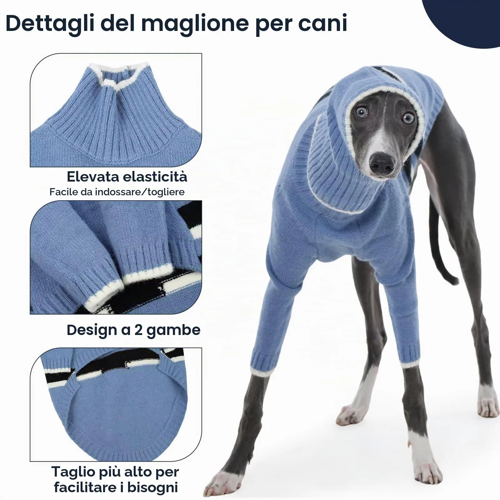 IECOii Maglione Whippet con Snood, Maglione Lurcher Caldo, Pullover Whippet Dolcevita a Maglia Elasticizzata Felpa, Vestiti Termici per Cani Pigiama Tuta per Tempo Freddo, Cappotto Abbigliamento - immagine 4