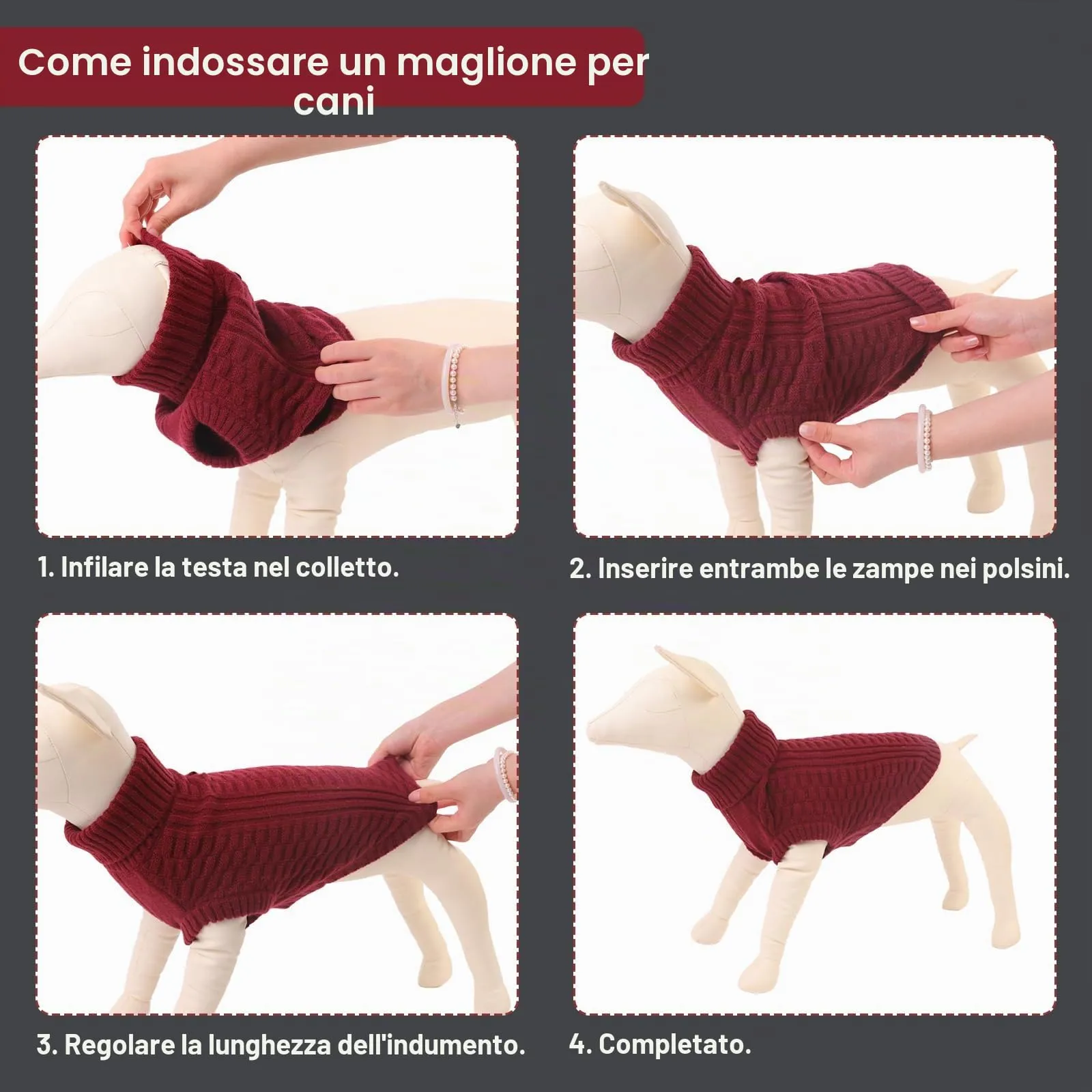 CITÉTOILE Maglione in Lana per Cani e Gatti Per Il Freddo Rosso L - immagine 7