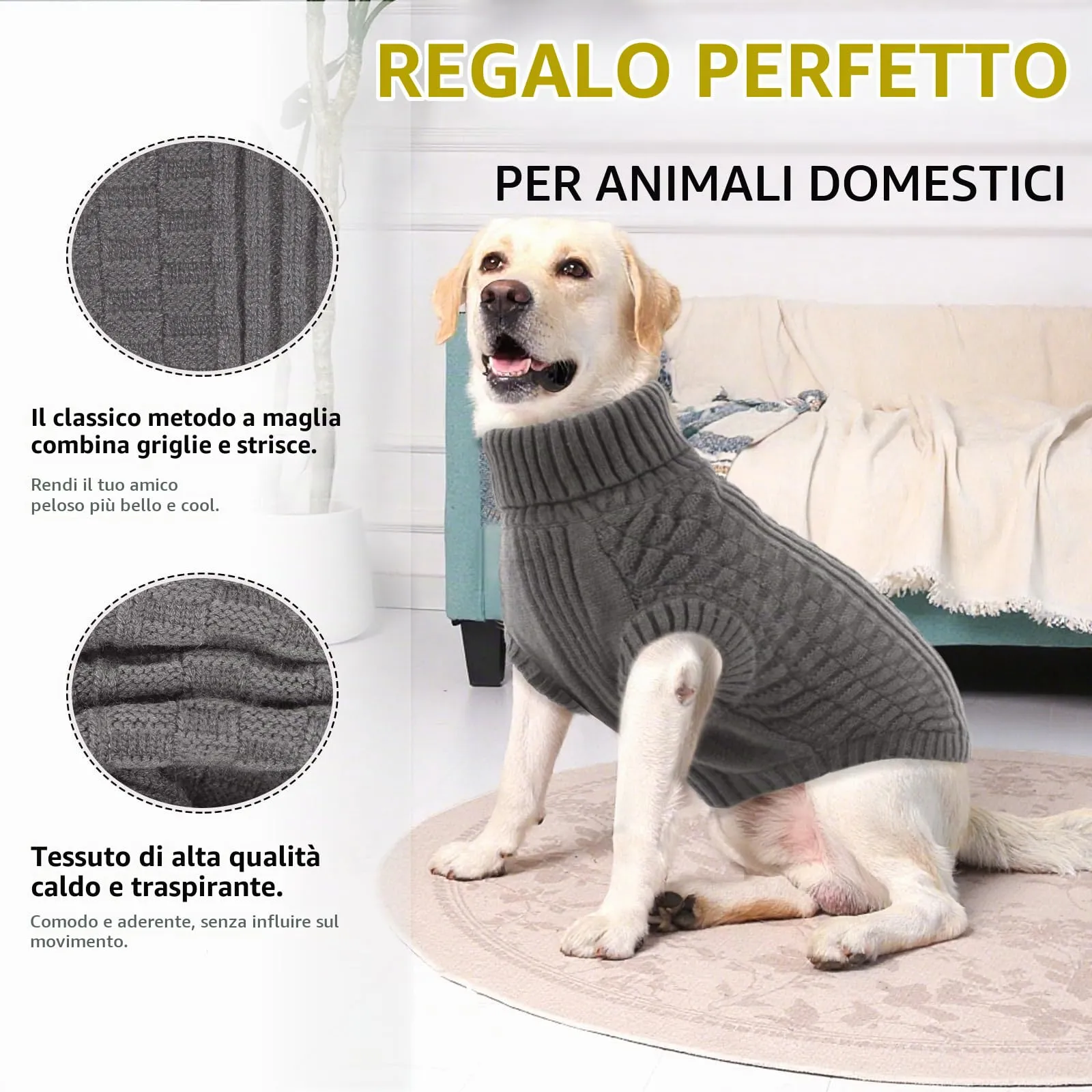 CITÉTOILE Maglione in Lana per Cani e Gatti Per Il Freddo Grigio XXL - immagine 3