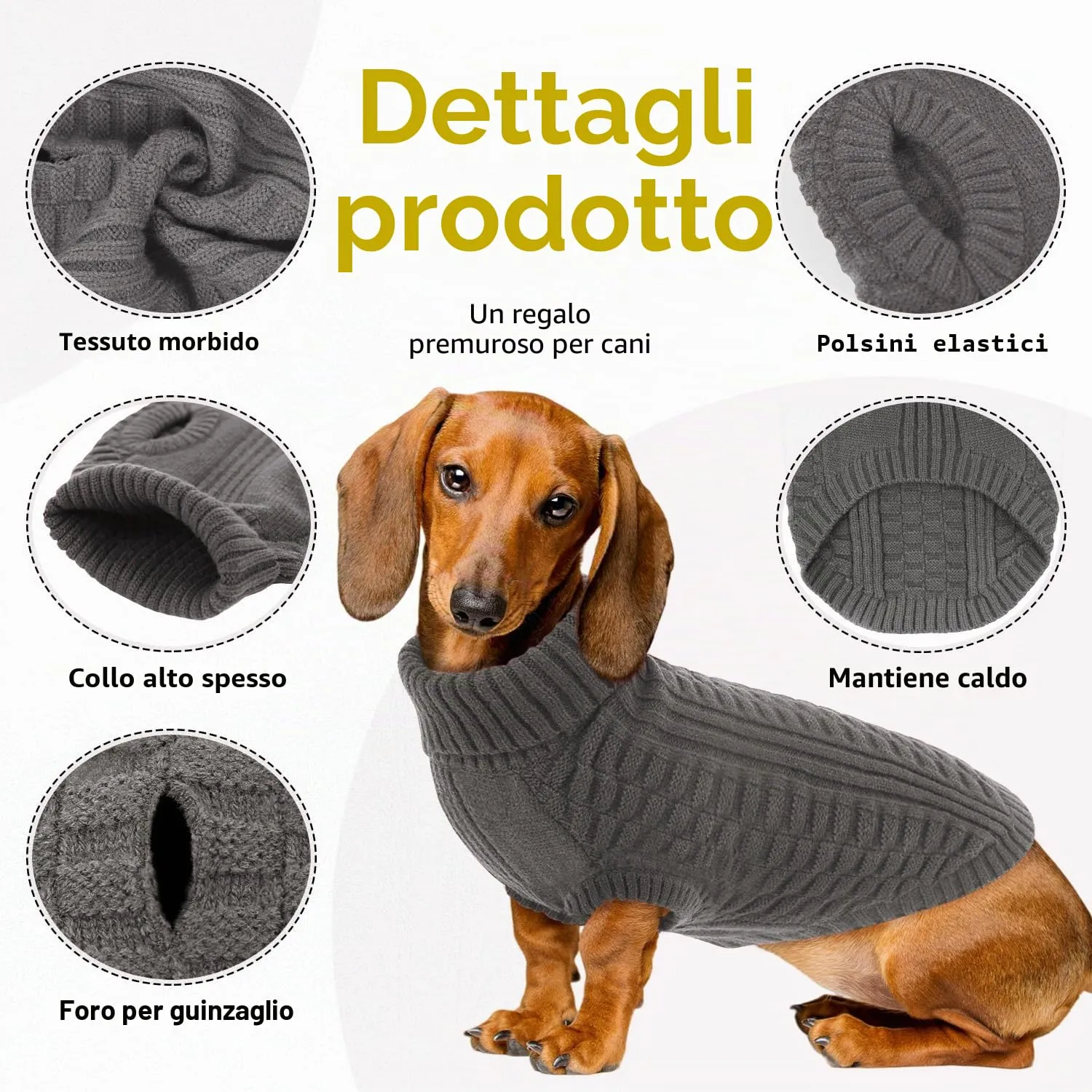 CITÉTOILE Maglione in Lana per Cani e Gatti Per Il Freddo Grigio XL - immagine 2