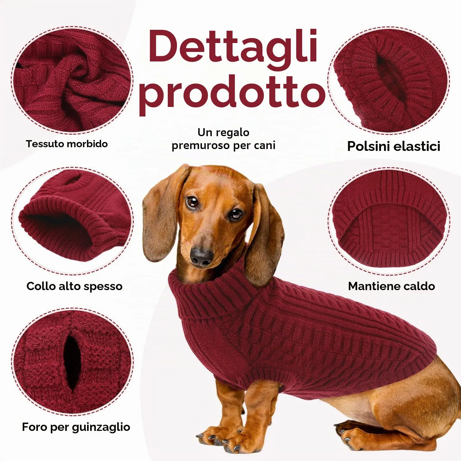 CITÉTOILE Maglione in Lana per Cani e Gatti Per Il Freddo Rosso XXL - immagine 2