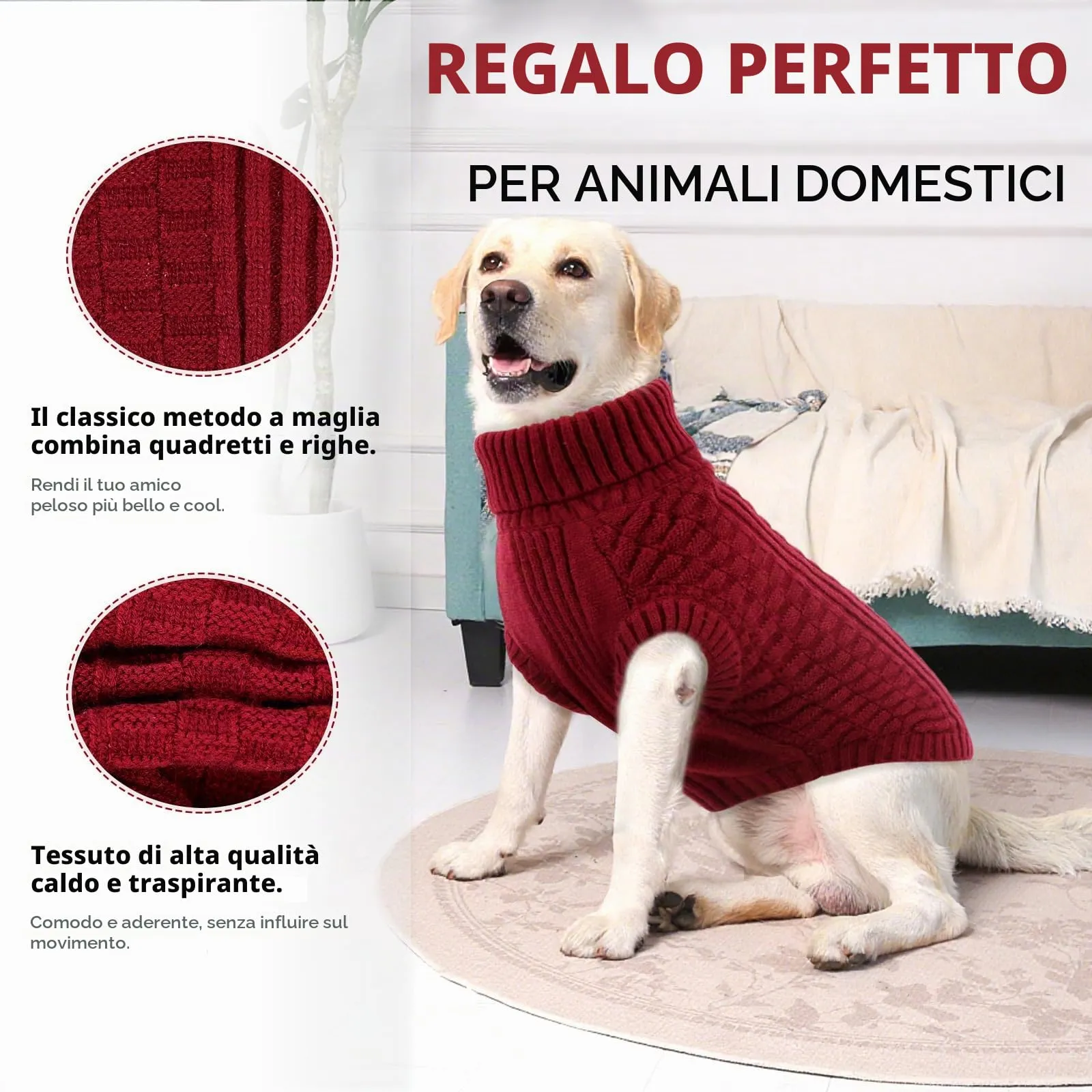 CITÉTOILE Maglione in Lana per Cani e Gatti Per Il Freddo Rosso XXL - immagine 3