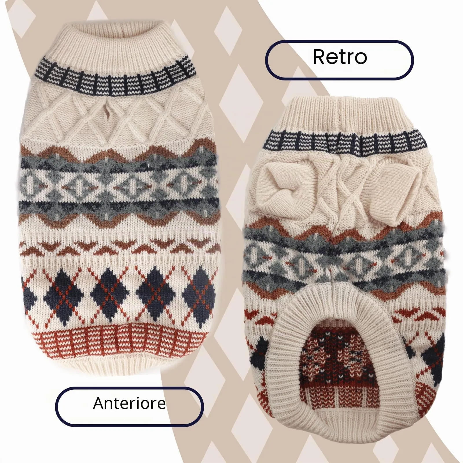 LiebeDD Maglione Cane e Gatto, Bohé Maglioncini Cani, Termica Maglia, Maglioncino Cane Taglia Piccola e Media per Barboncino Toy, Chihuahua, Bulldog Francese, Bassotto (Beige, XL) - immagine 3