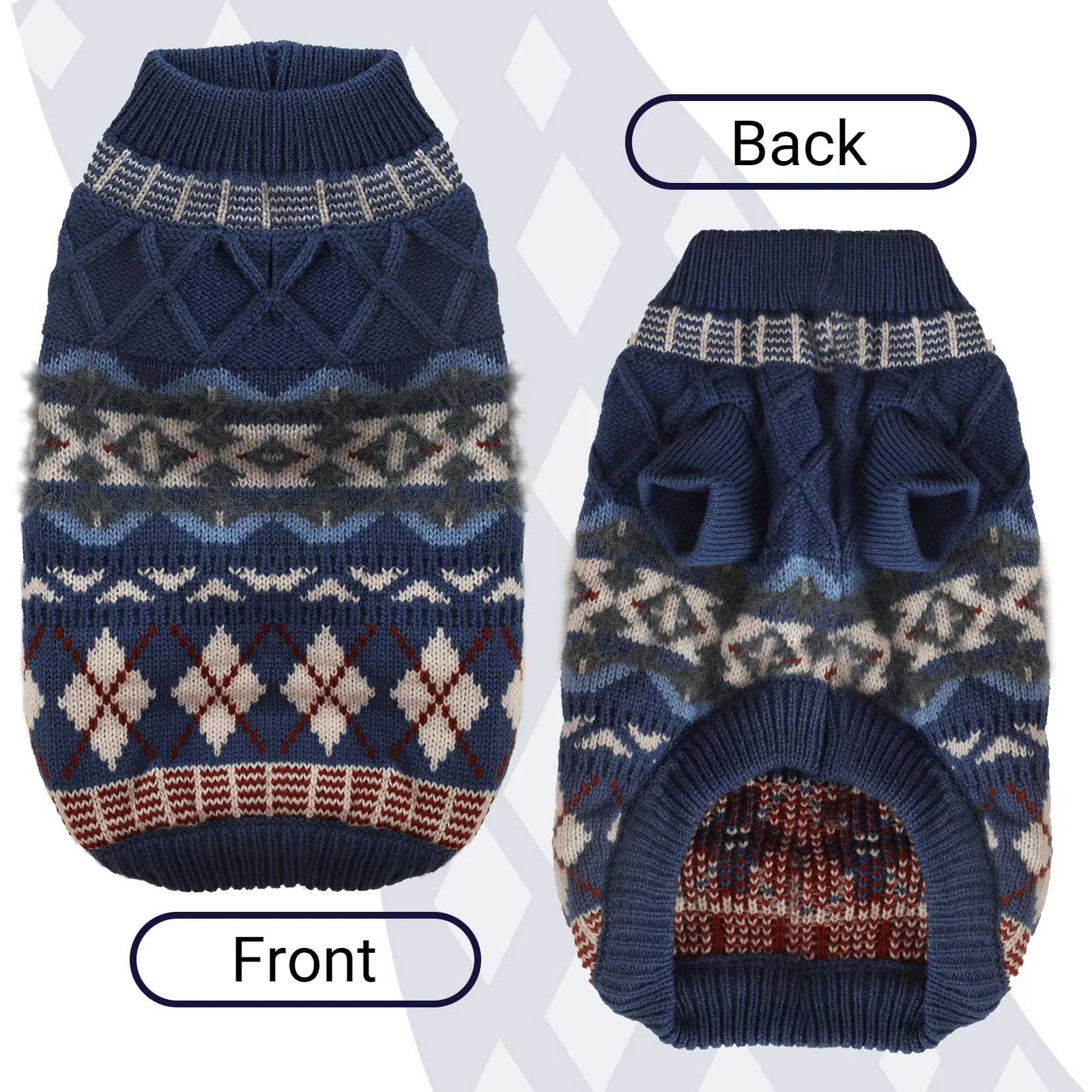 LiebeDD Maglione Cane e Gatto, Bohé Maglioncini Cani, Termica Maglia, Maglioncino Cane Taglia Piccola e Media per Barboncino Toy, Chihuahua, Bulldog Francese, Bassotto (Blu, XS) - immagine 3