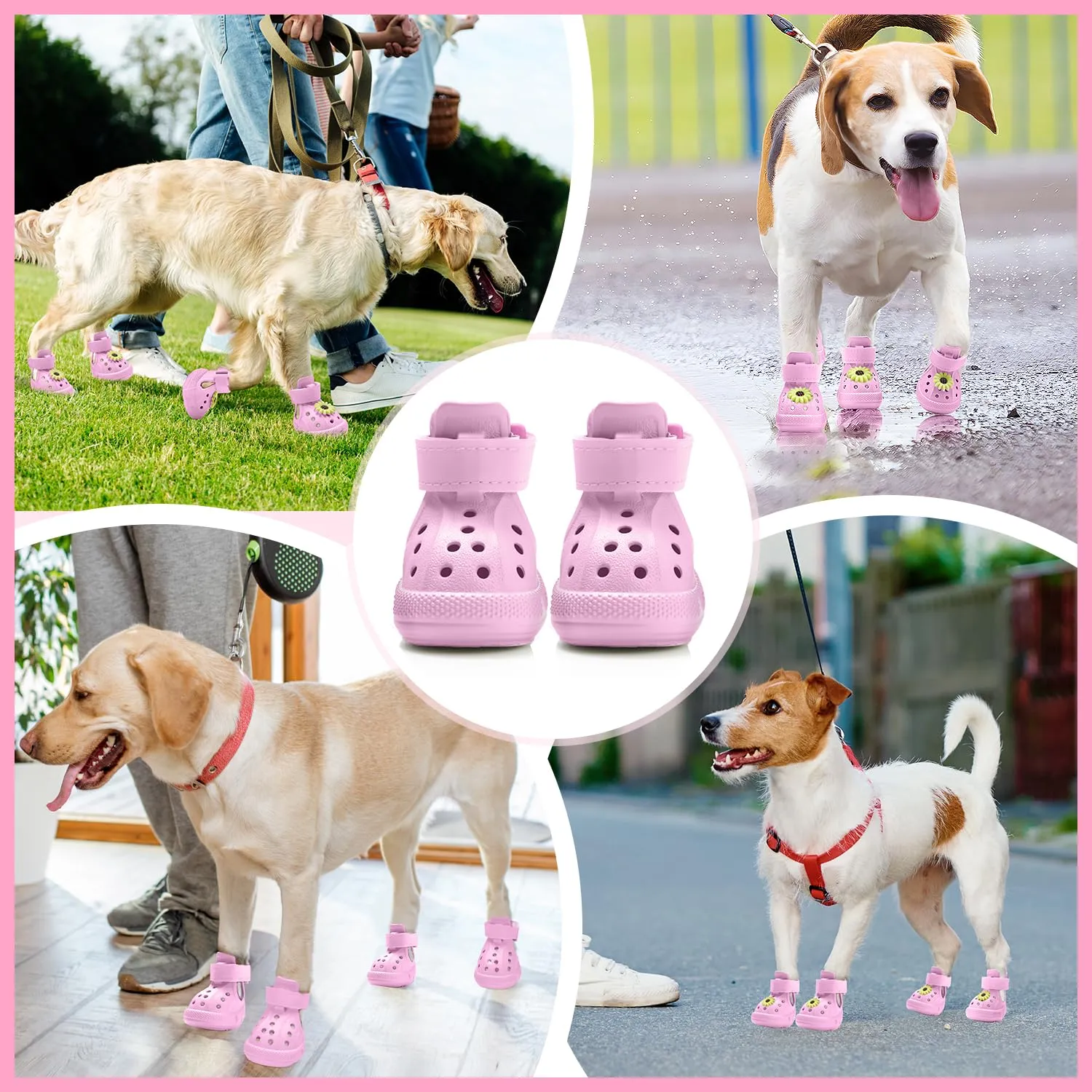 SlowTon Scarpe per cani per pavimenti caldi, sandali traspiranti antiscivolo per cani con strisce riflettenti, facili da indossare e togliere, facili da pulire - immagine 7