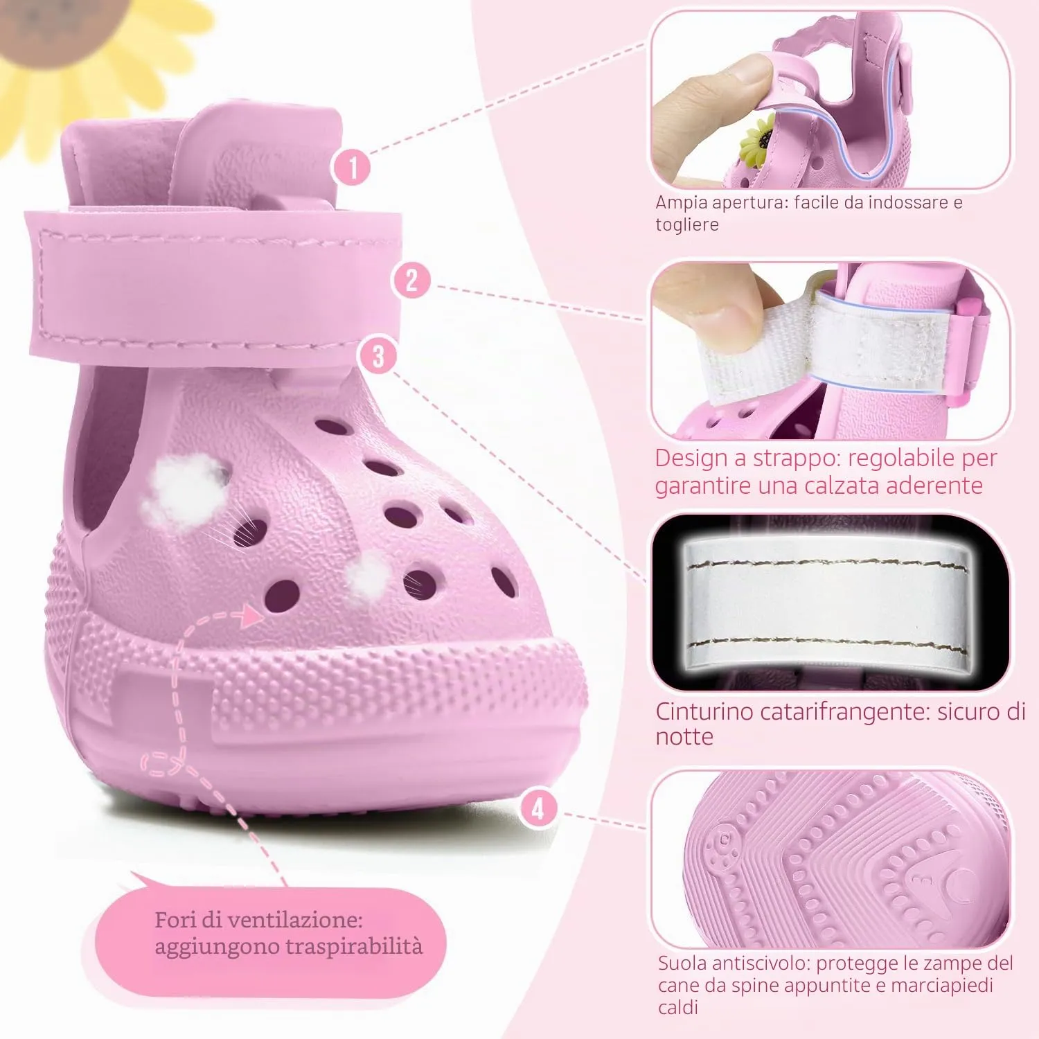 SlowTon Scarpe per cani per pavimenti caldi, sandali traspiranti antiscivolo per cani con strisce riflettenti, facili da indossare e togliere, facili da pulire - immagine 3