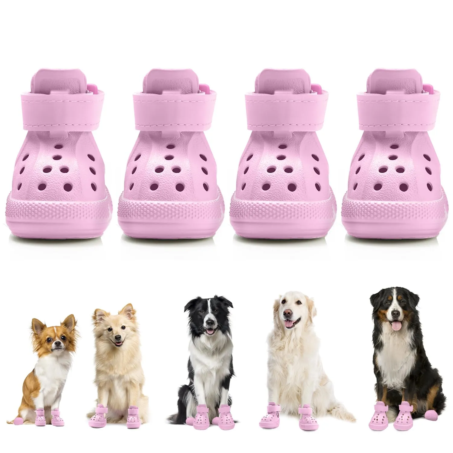 SlowTon Scarpe per cani per pavimenti caldi, sandali traspiranti antiscivolo per cani con strisce riflettenti, facili da indossare e togliere, facili da pulire - immagine 1