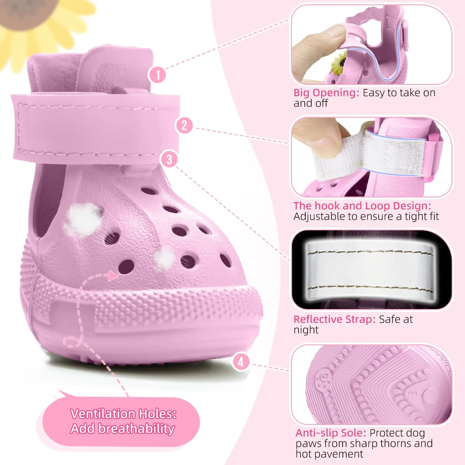 SlowTon Scarpe per cani per pavimenti caldi, sandali traspiranti antiscivolo per cani con strisce riflettenti, facili da indossare e togliere, facili da pulire - immagine 3