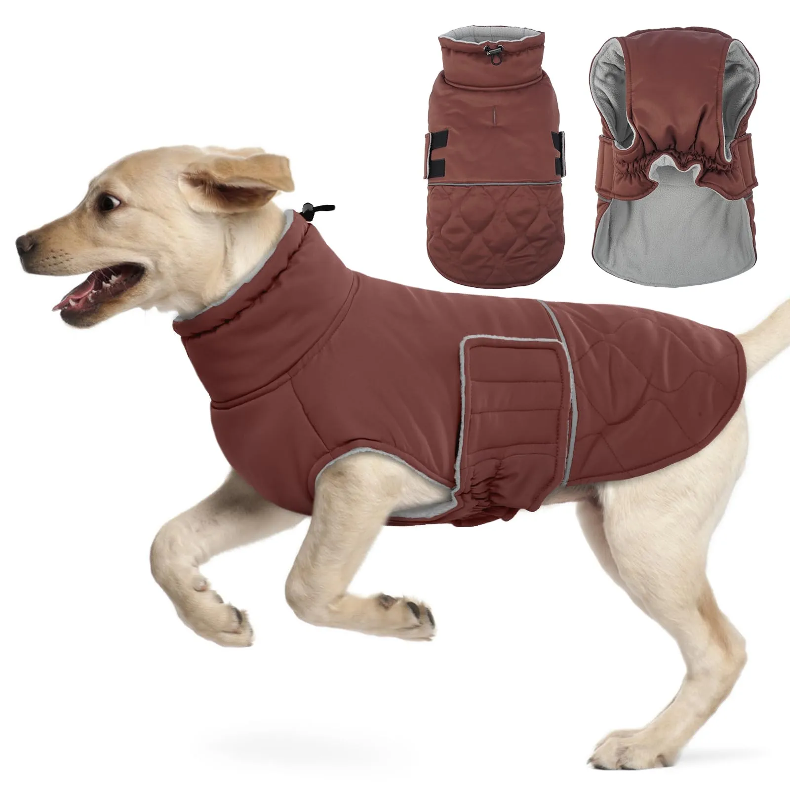 Hjumarayan Cappottino Cane Taglia Media - Cappotto Imbottito Invernale Giubbotto Cani, Cappotto Pile Cane Giacca per Cani Taglia Media Bulldog Francese, Marrone Rossiccio XL - immagine 1