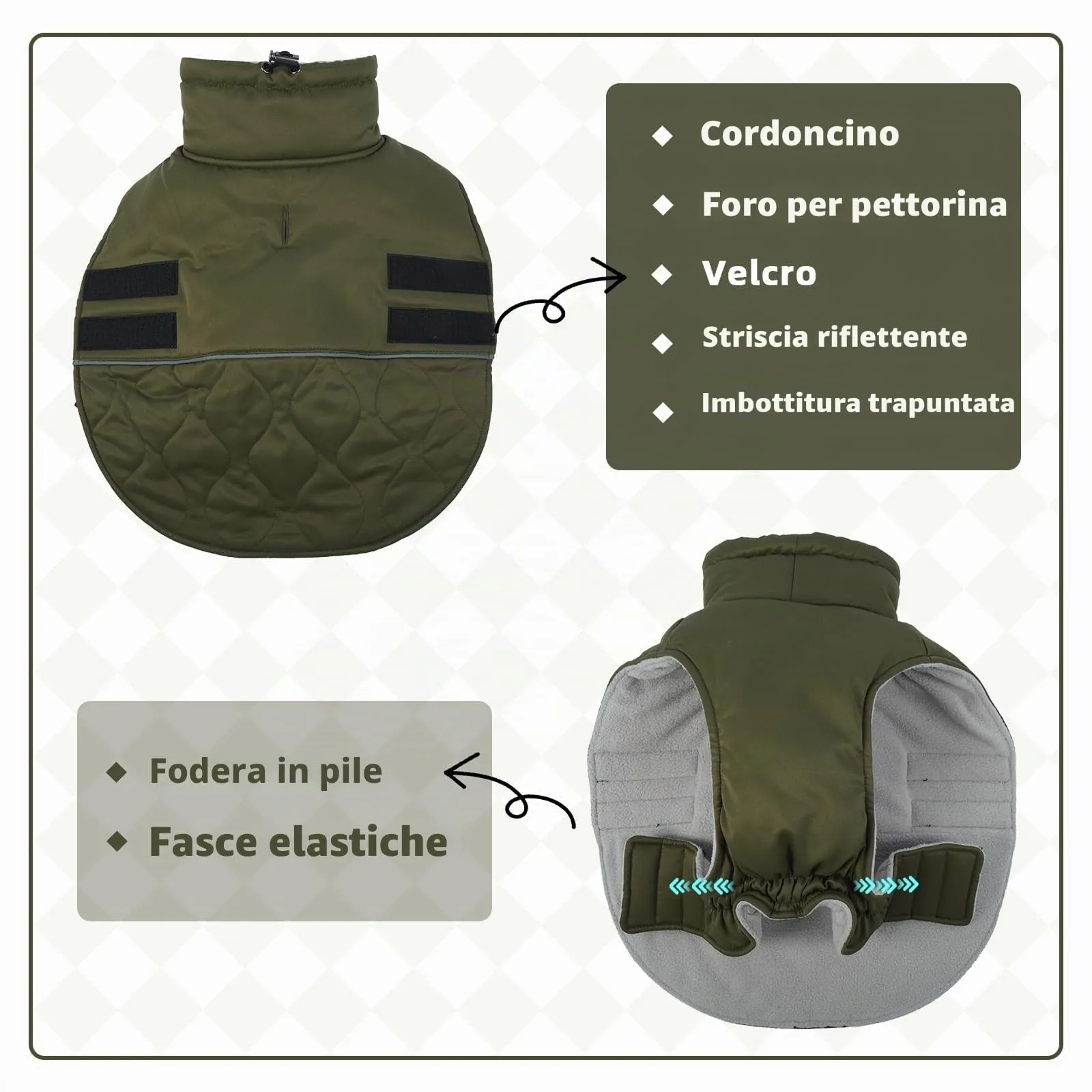 Hjumarayan Cappottino Cane Taglia Media - Cappotto Imbottito Invernale Giubbotto Cani, Cappotto Pile Cane Giacca per Cani Taglia Media Bulldog Francese, Verde Militare L - immagine 2