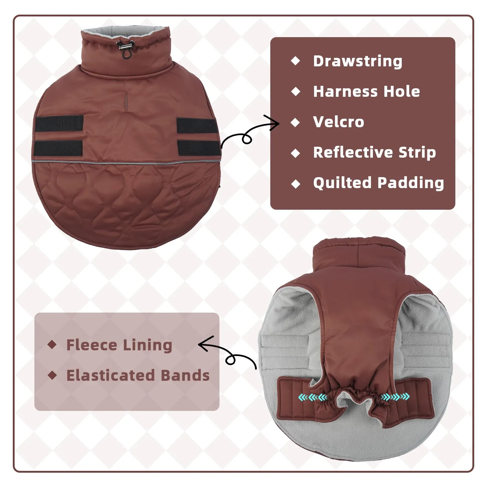 Hjumarayan Cappotto Chihuahua - Cappottino Imbottito per Cane Cappotti per Cani Invernali Giubbotto, Cappotti Pile per Cani di Piccola Taglia, Marrone Rossiccio XS - immagine 2
