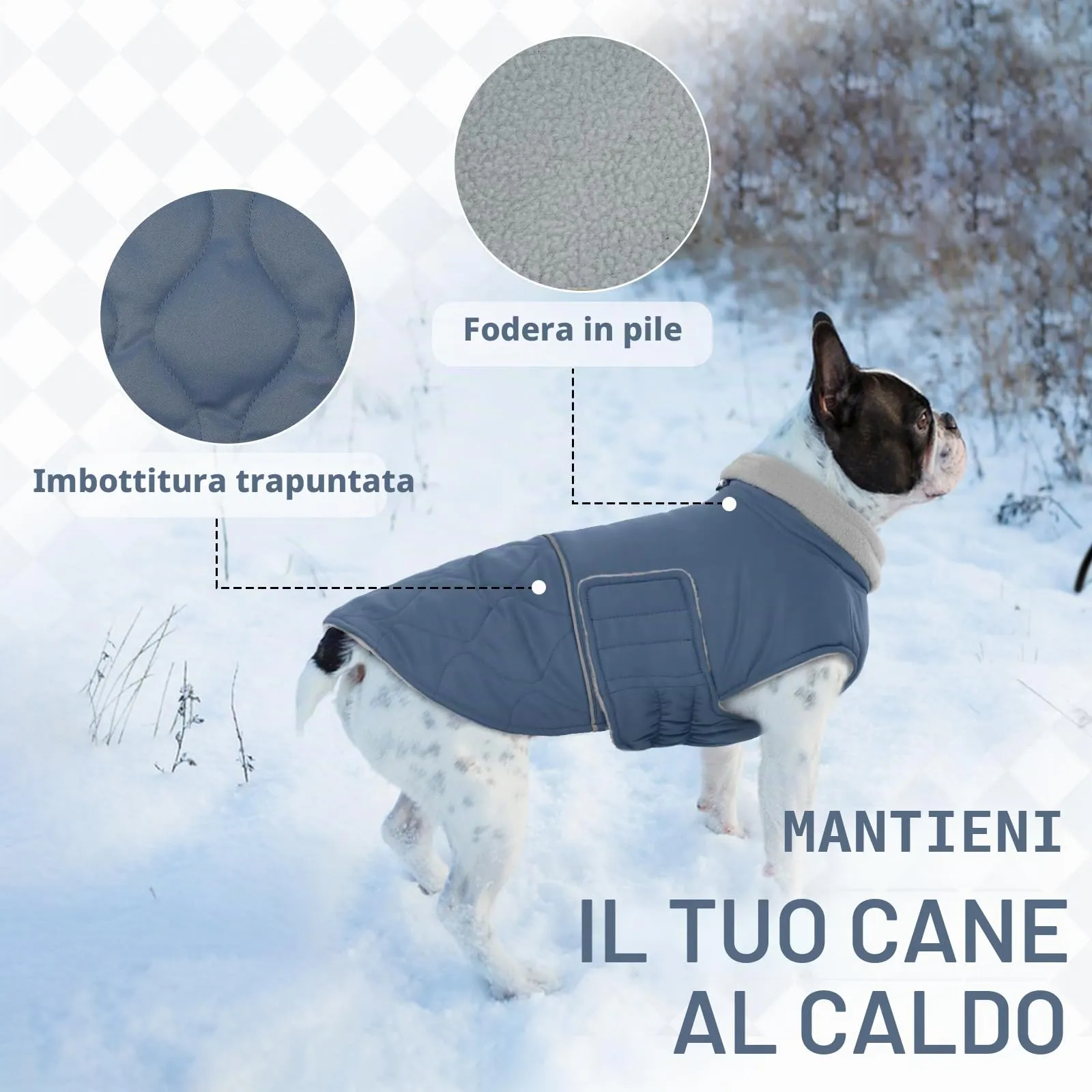 Hjumarayan Giubbotto Cane Taglia Grande - Cappotto Imbottito Invernale, Cappotto Pile Cane Piumino Cani Taglia Grande Labrador, Blu-grigio XXL - immagine 6