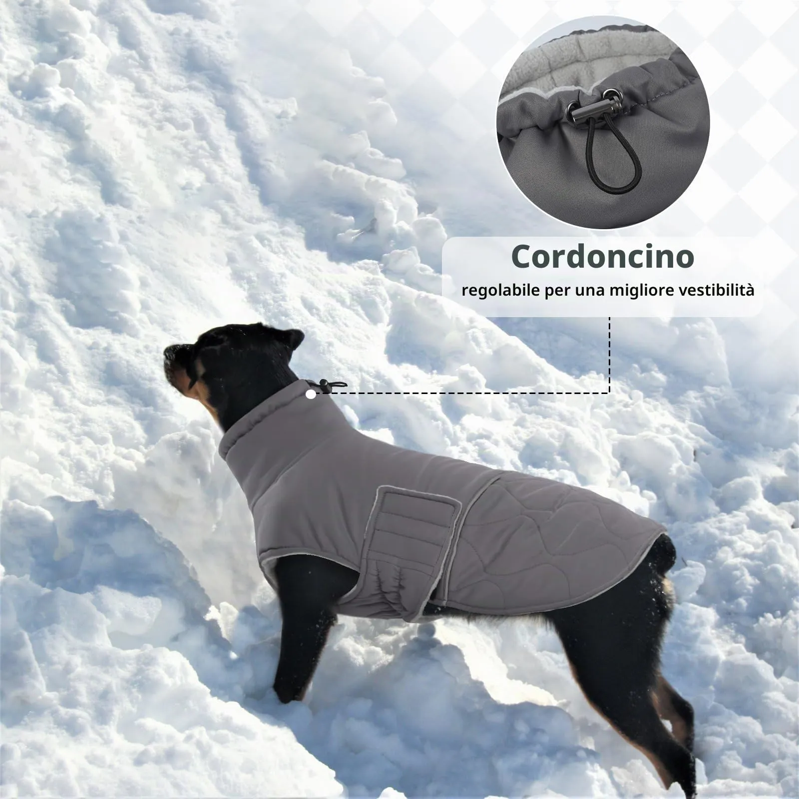 Hjumarayan Giubbotto Cane Taglia Grande - Cappotto Imbottito Invernale, Cappotto Pile Cane Piumino Cani Taglia Grande Labrador, Grigio XXL - immagine 7
