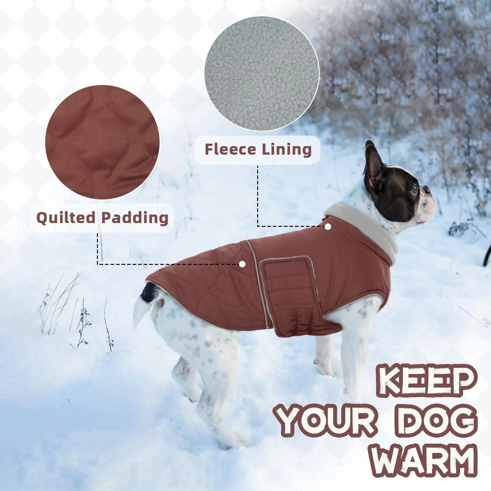 Hjumarayan Giubbotto Cane Taglia Grande - Cappotto Imbottito Invernale, Cappotto Pile Cane Piumino Cani Taglia Grande Labrador, Marrone Rossiccio XXXL - immagine 6