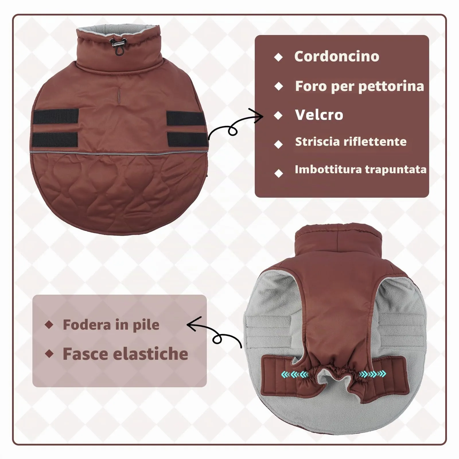 Hjumarayan Cappottino Cane Taglia Media - Cappotto Imbottito Invernale Giubbotto Cani, Cappotto Pile Cane Giacca per Cani Taglia Media Bulldog Francese, Marrone Rossiccio L - immagine 2