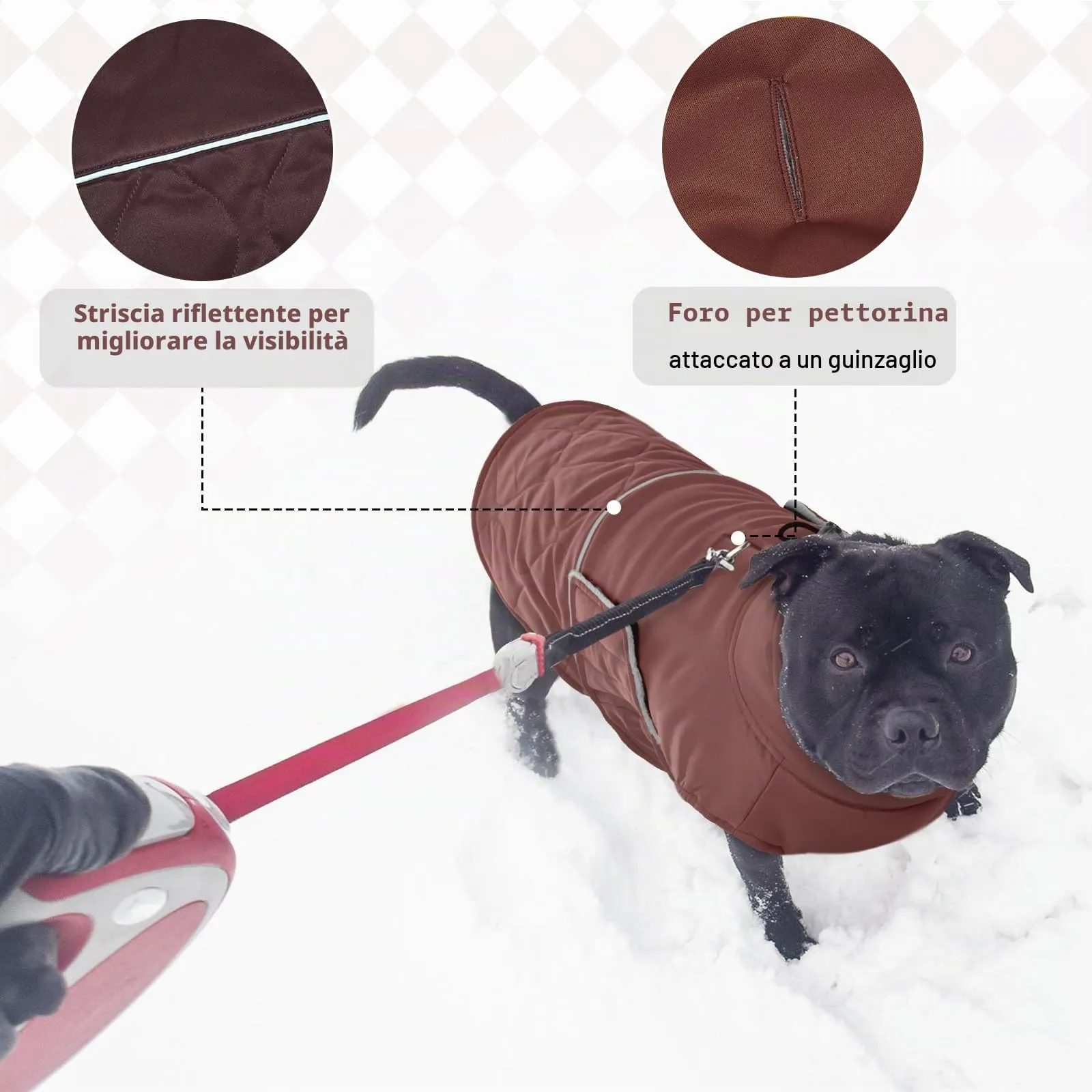 Hjumarayan Cappottino Cane Taglia Media - Cappotto Imbottito Invernale Giubbotto Cani, Cappotto Pile Cane Giacca per Cani Taglia Media Bulldog Francese, Marrone Rossiccio L - immagine 5