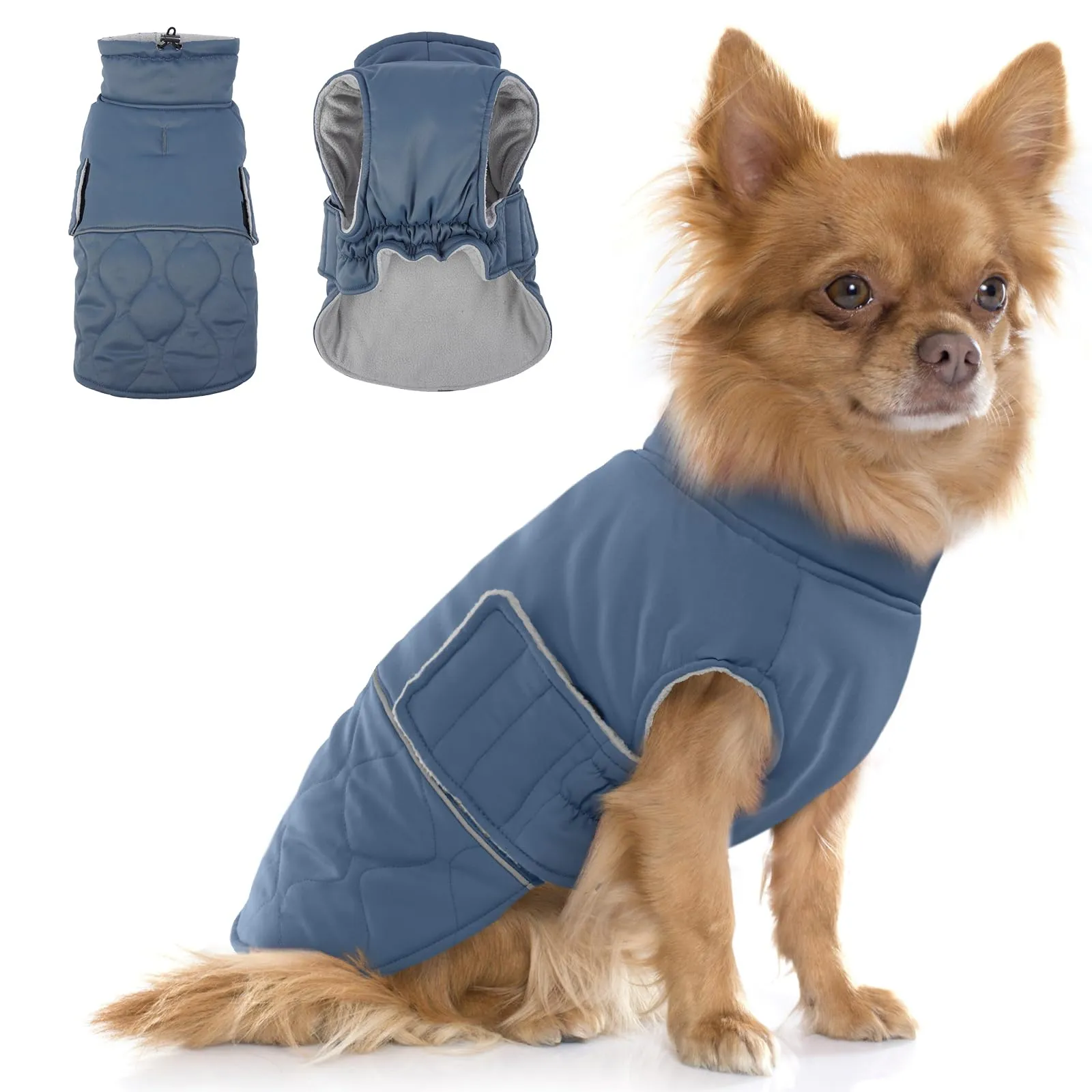 Hjumarayan Cappotto Chihuahua - Cappottino Imbottito per Cane Cappotti per Cani Invernali Giubbotto, Cappotti Pile per Cani di Piccola Taglia, Blu-grigio XS - immagine 1