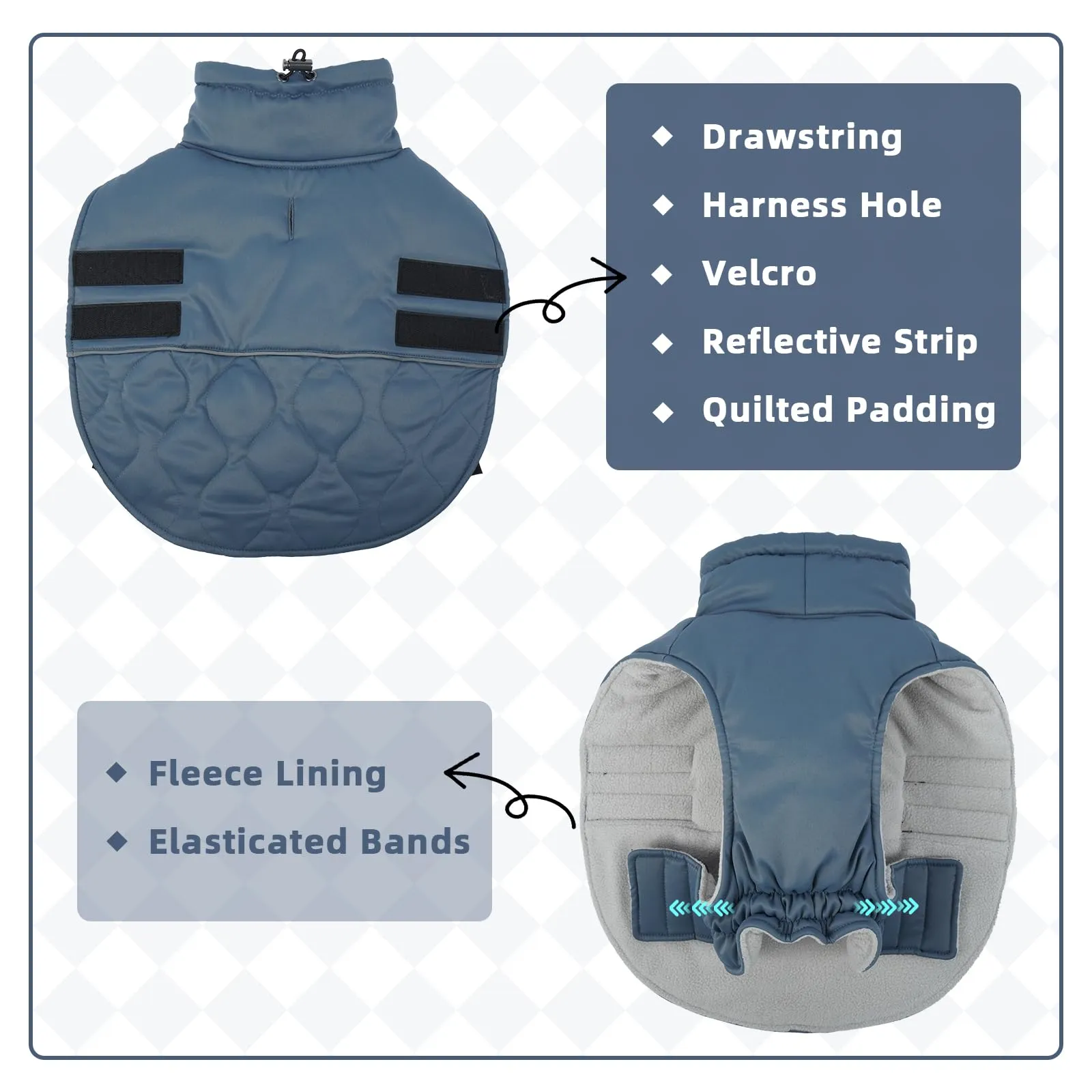Hjumarayan Cappotto Chihuahua - Cappottino Imbottito per Cane Cappotti per Cani Invernali Giubbotto, Cappotti Pile per Cani di Piccola Taglia, Blu-grigio XS - immagine 2