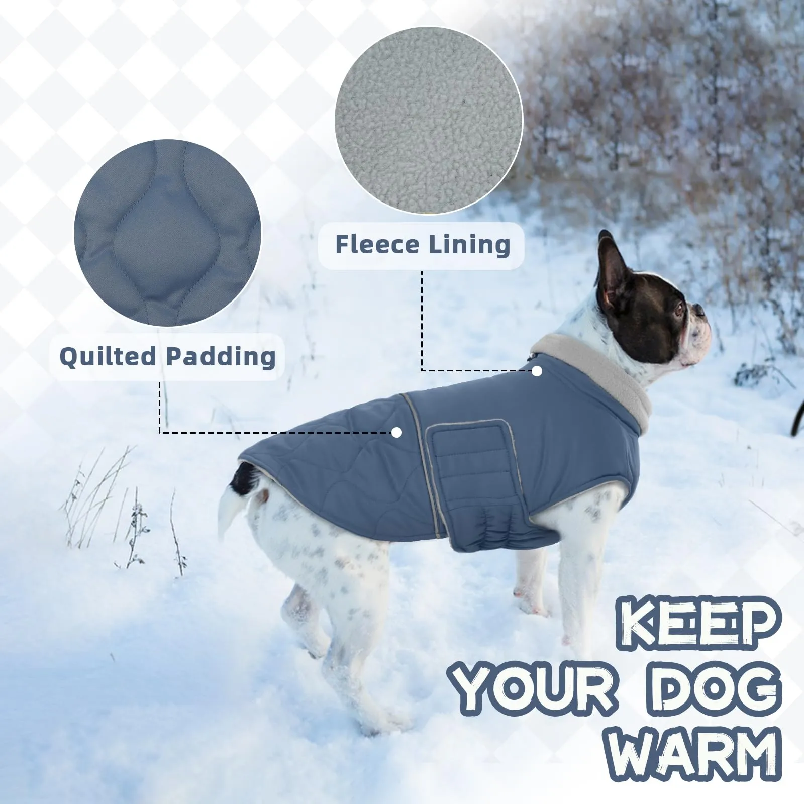 Hjumarayan Cappotto Chihuahua - Cappottino Imbottito per Cane Cappotti per Cani Invernali Giubbotto, Cappotti Pile per Cani di Piccola Taglia, Blu-grigio XS - immagine 6