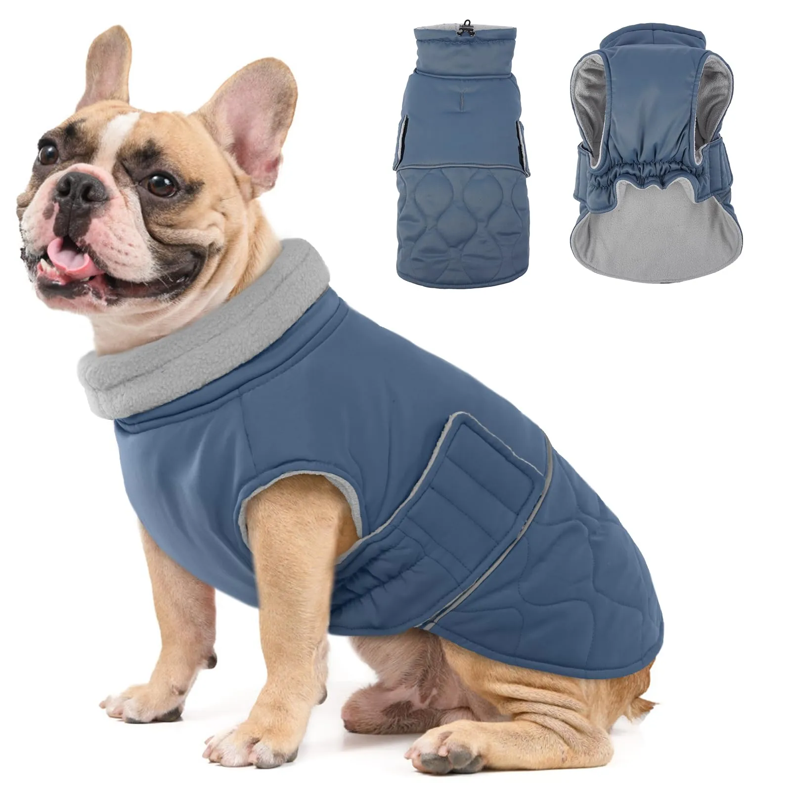 Hjumarayan Cappottino Cane Taglia Media - Cappotto Imbottito Invernale Giubbotto Cani, Cappotto Pile Cane Giacca per Cani Taglia Media Bulldog Francese, Blu-grigio L - immagine 1