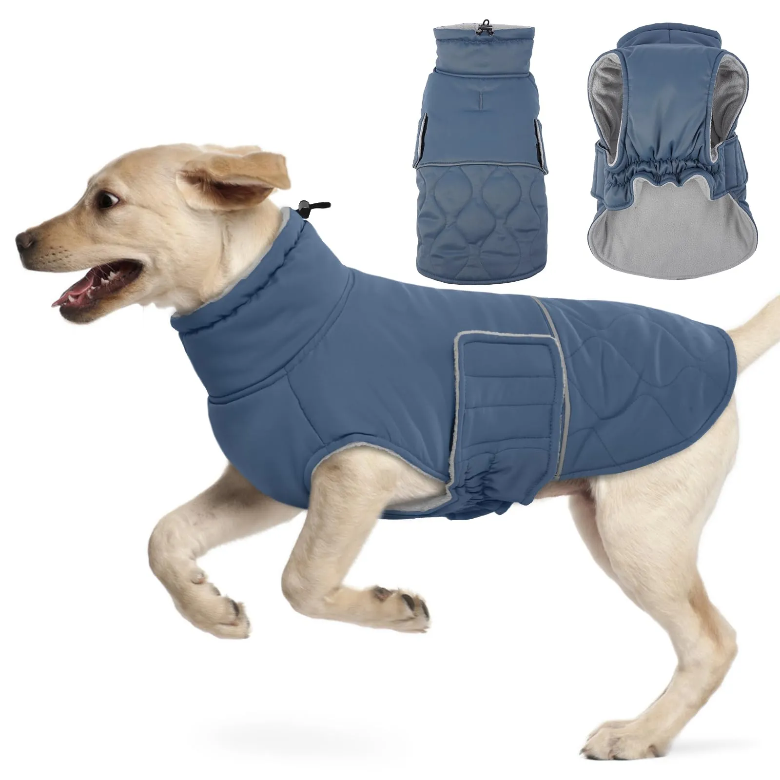 Hjumarayan Giubbotto Cane Taglia Grande - Cappotto Imbottito Invernale, Cappotto Pile Cane Piumino Cani Taglia Grande Labrador, Blu-grigio XXXL - immagine 1