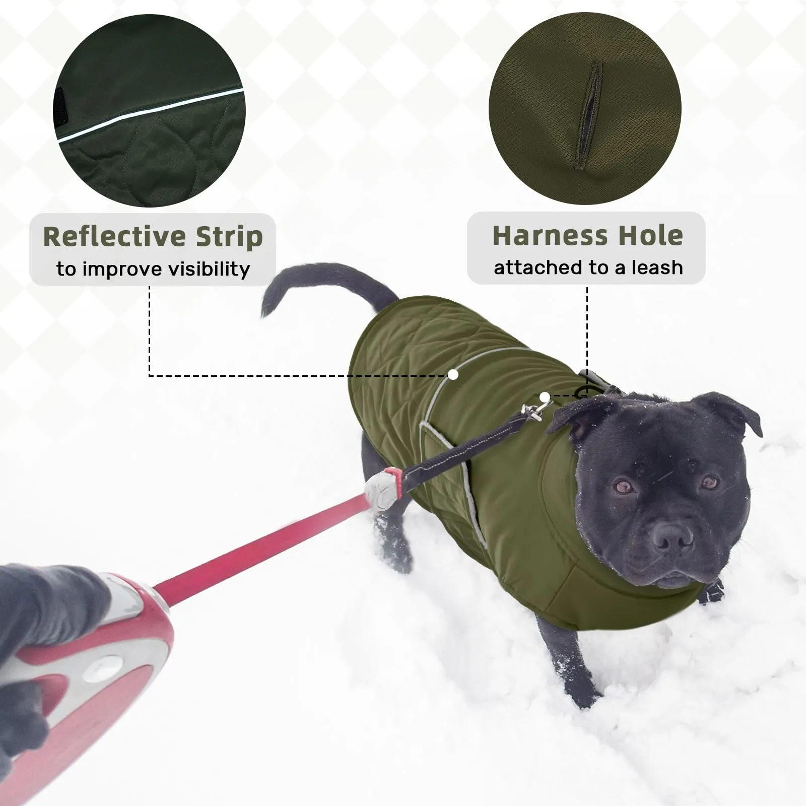 Hjumarayan Cappottino Cane Taglia Piccola - Imbottito Cappotti per Cani Invernali Giubbotto, Cappotto Pile Piumini per Cani Piccola Taglia, Verde Militare M - immagine 5