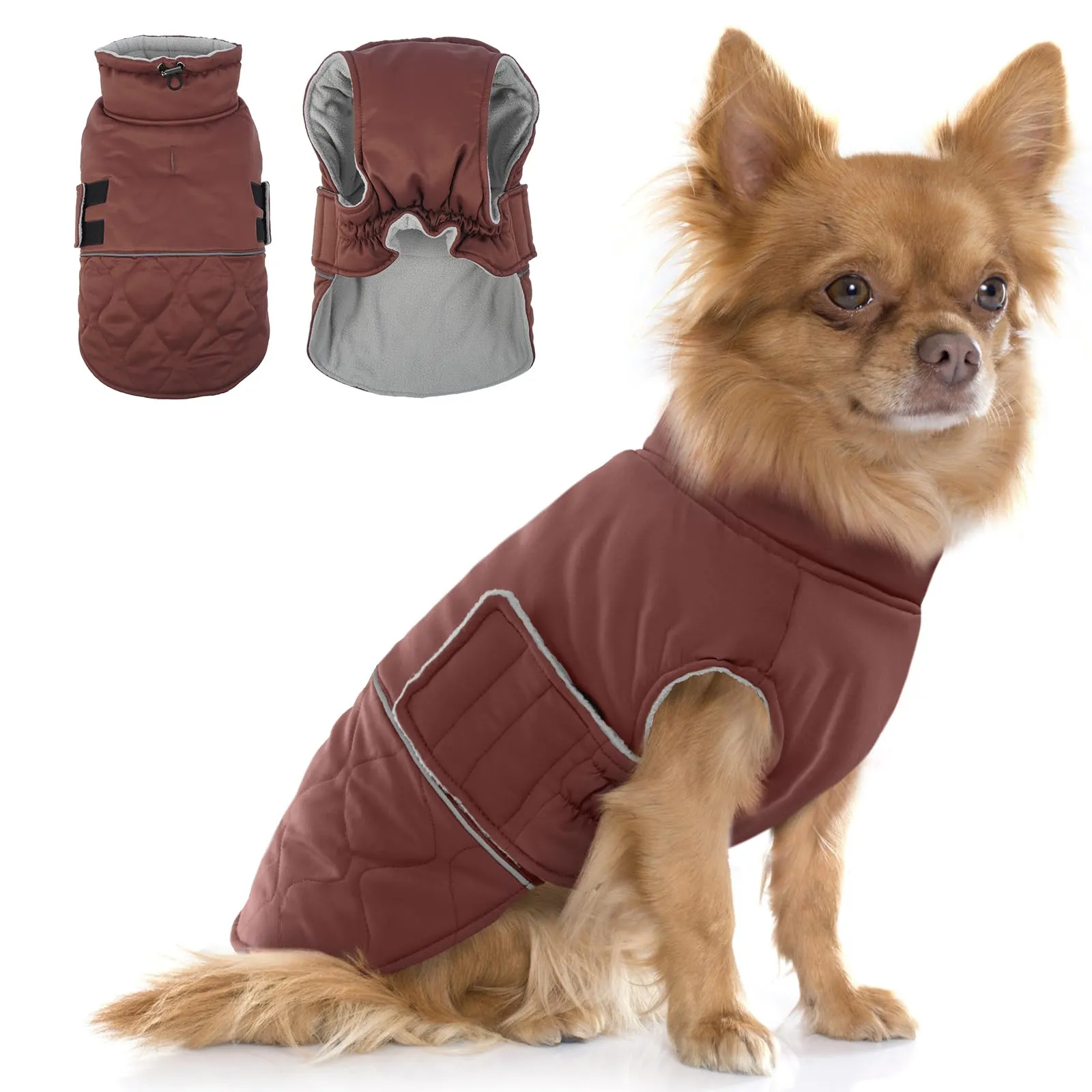 Hjumarayan Cappottino Cane Taglia Piccola - Imbottito Cappotti per Cani Invernali Giubbotto, Cappotto Pile Piumini per Cani Piccola Taglia, Marrone Rossiccio S - immagine 1