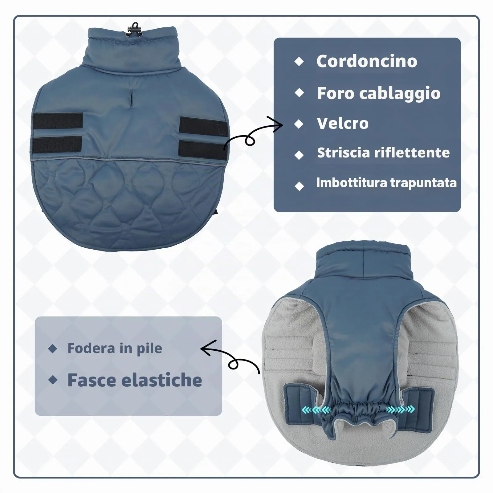 Hjumarayan Cappottino Cane Taglia Media - Cappotto Imbottito Invernale Giubbotto Cani, Cappotto Pile Cane Giacca per Cani Taglia Media Bulldog Francese, Blu-grigio XL - immagine 2