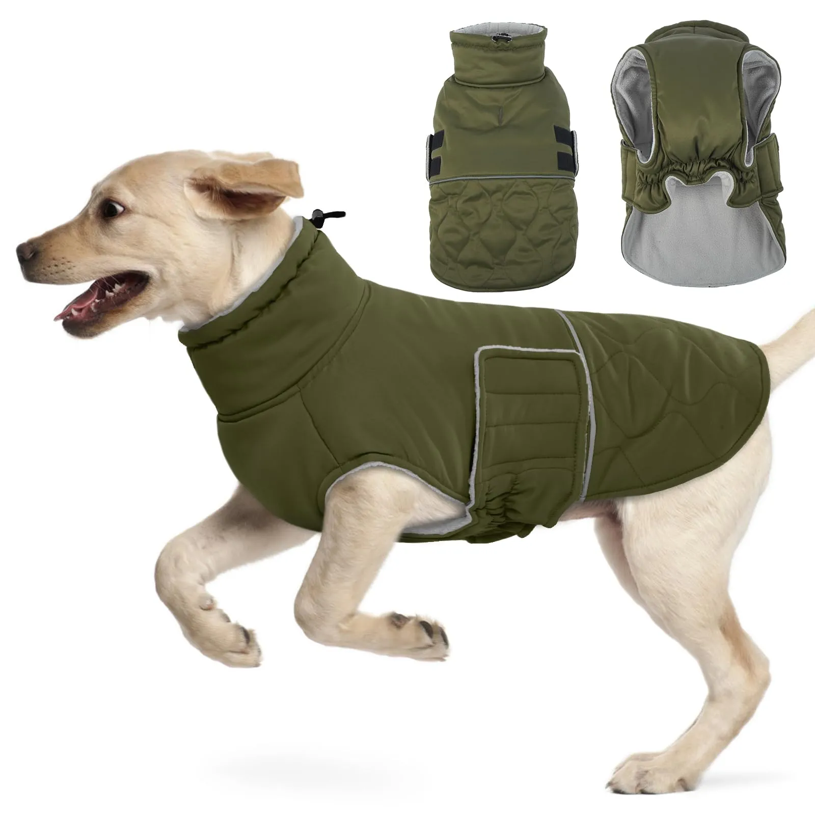 Hjumarayan Cappottino Cane Taglia Media - Cappotto Imbottito Invernale Giubbotto Cani, Cappotto Pile Cane Giacca per Cani Taglia Media Bulldog Francese, Verde Militare XL - immagine 1