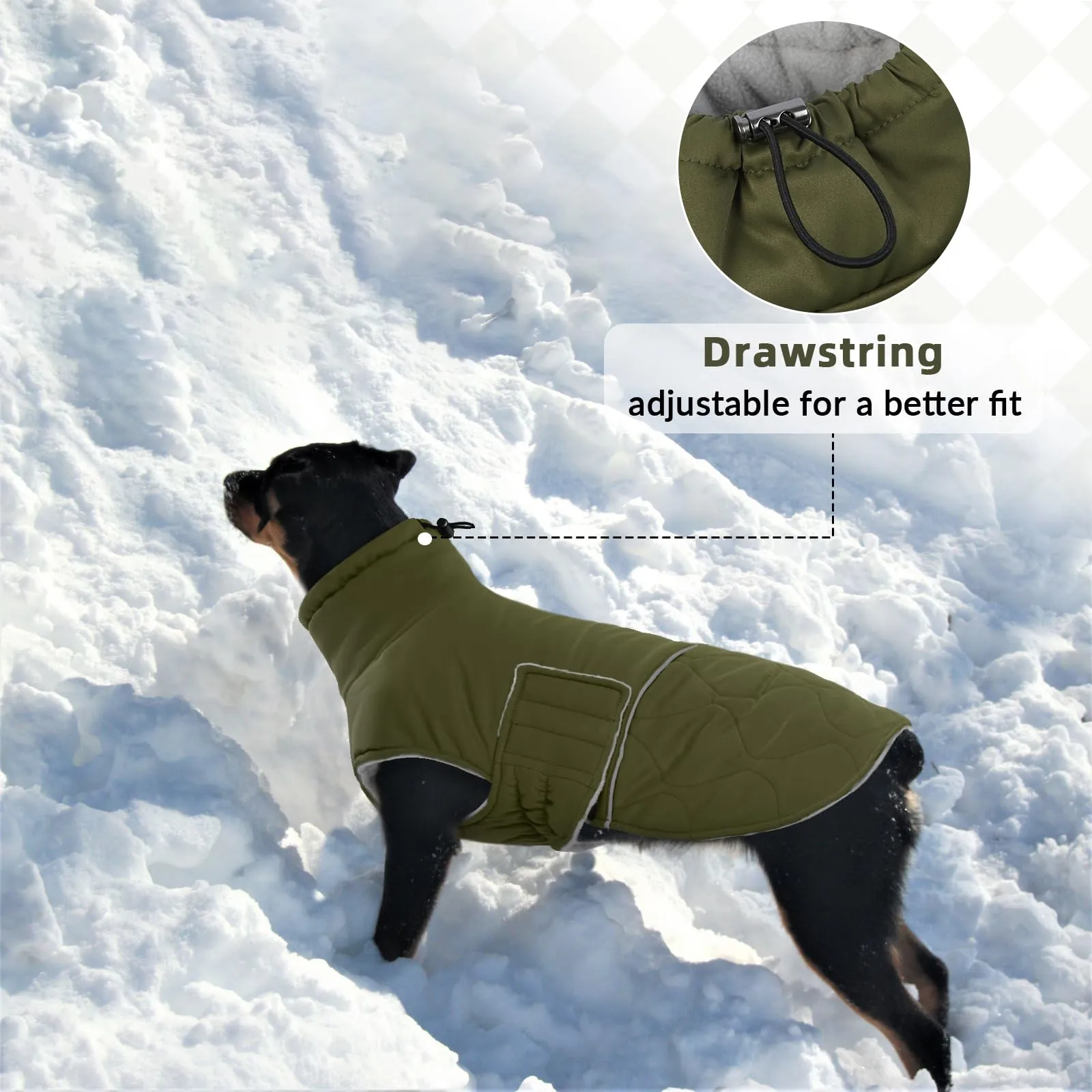 Hjumarayan Giubbotto Cane Taglia Grande - Cappotto Imbottito Invernale, Cappotto Pile Cane Piumino Cani Taglia Grande Labrador, Verde Militare XXL - immagine 7