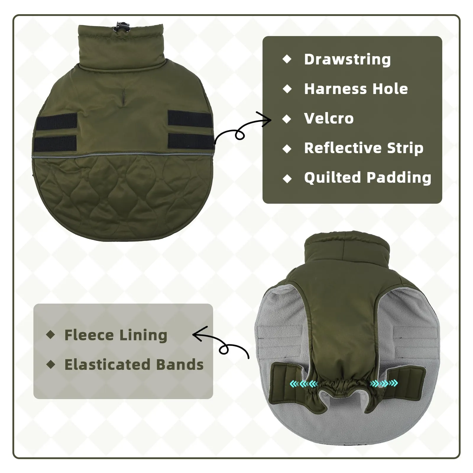 Hjumarayan Cappottino Cane Taglia Piccola - Imbottito Cappotti per Cani Invernali Giubbotto, Cappotto Pile Piumini per Cani Piccola Taglia, Verde Militare S - immagine 2