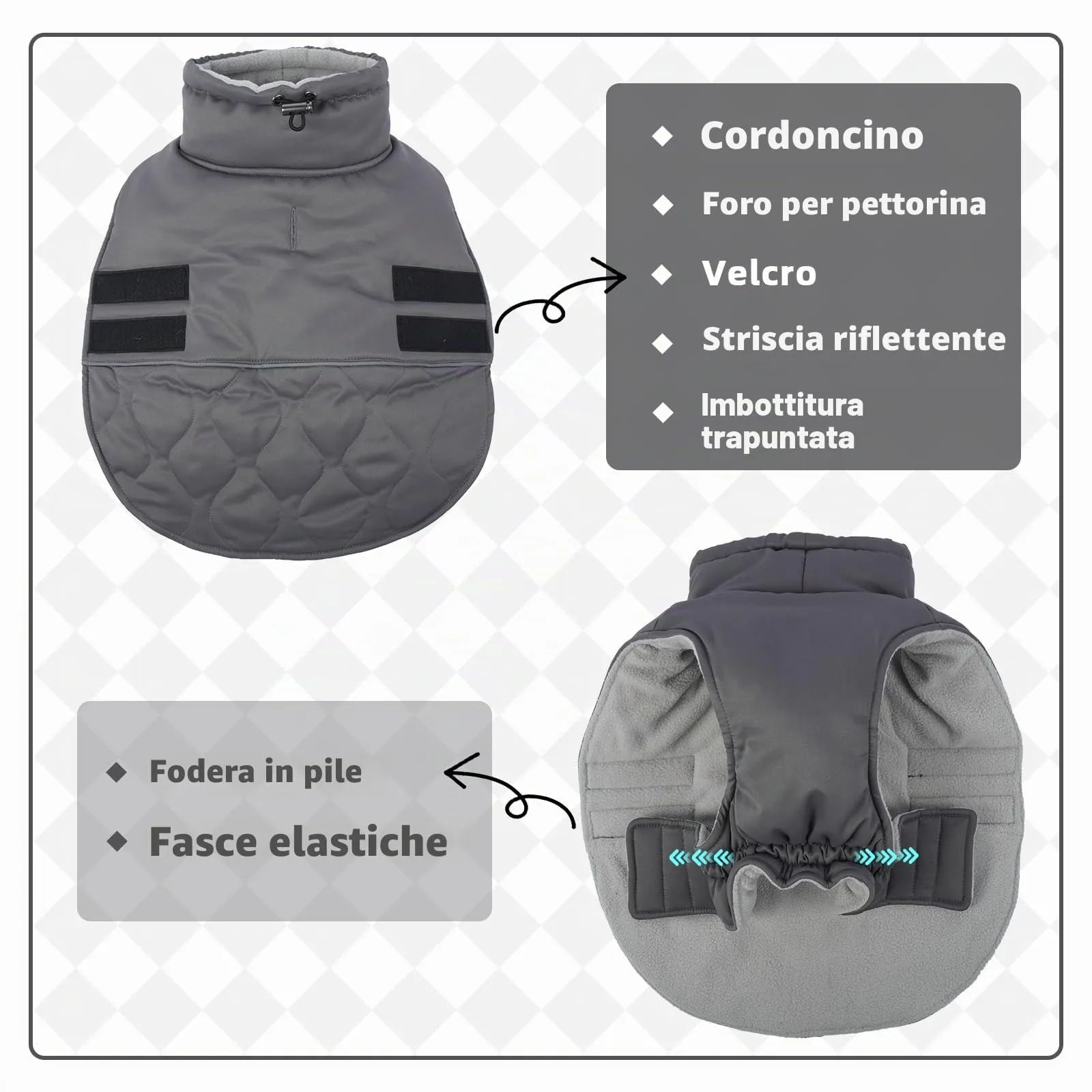 Hjumarayan Cappottino Cane Taglia Media - Cappotto Imbottito Invernale Giubbotto Cani, Cappotto Pile Cane Giacca per Cani Taglia Media Bulldog Francese, Grigio XL - immagine 2