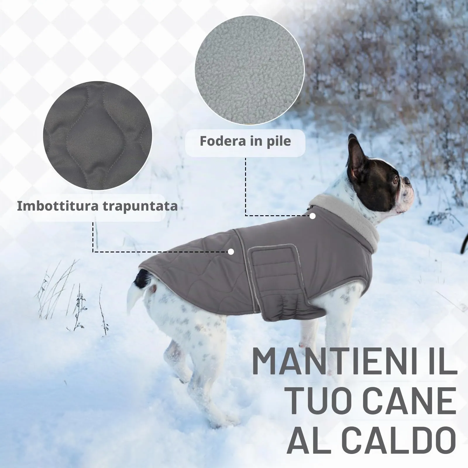 Hjumarayan Cappottino Cane Taglia Media - Cappotto Imbottito Invernale Giubbotto Cani, Cappotto Pile Cane Giacca per Cani Taglia Media Bulldog Francese, Grigio XL - immagine 6