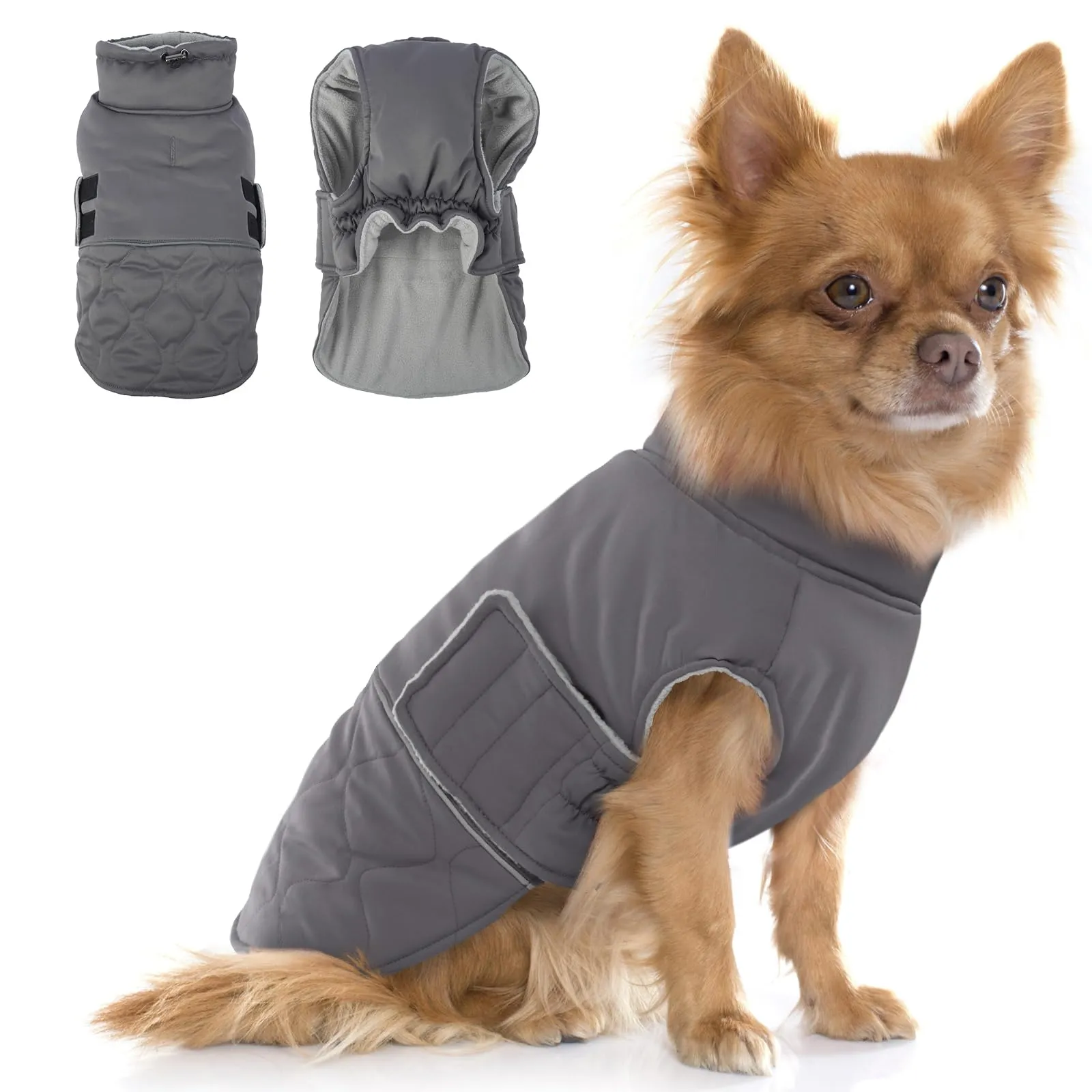 Hjumarayan Cappotto Chihuahua - Cappottino Imbottito per Cane Cappotti per Cani Invernali Giubbotto, Cappotti Pile per Cani di Piccola Taglia, Grigio XS - immagine 1