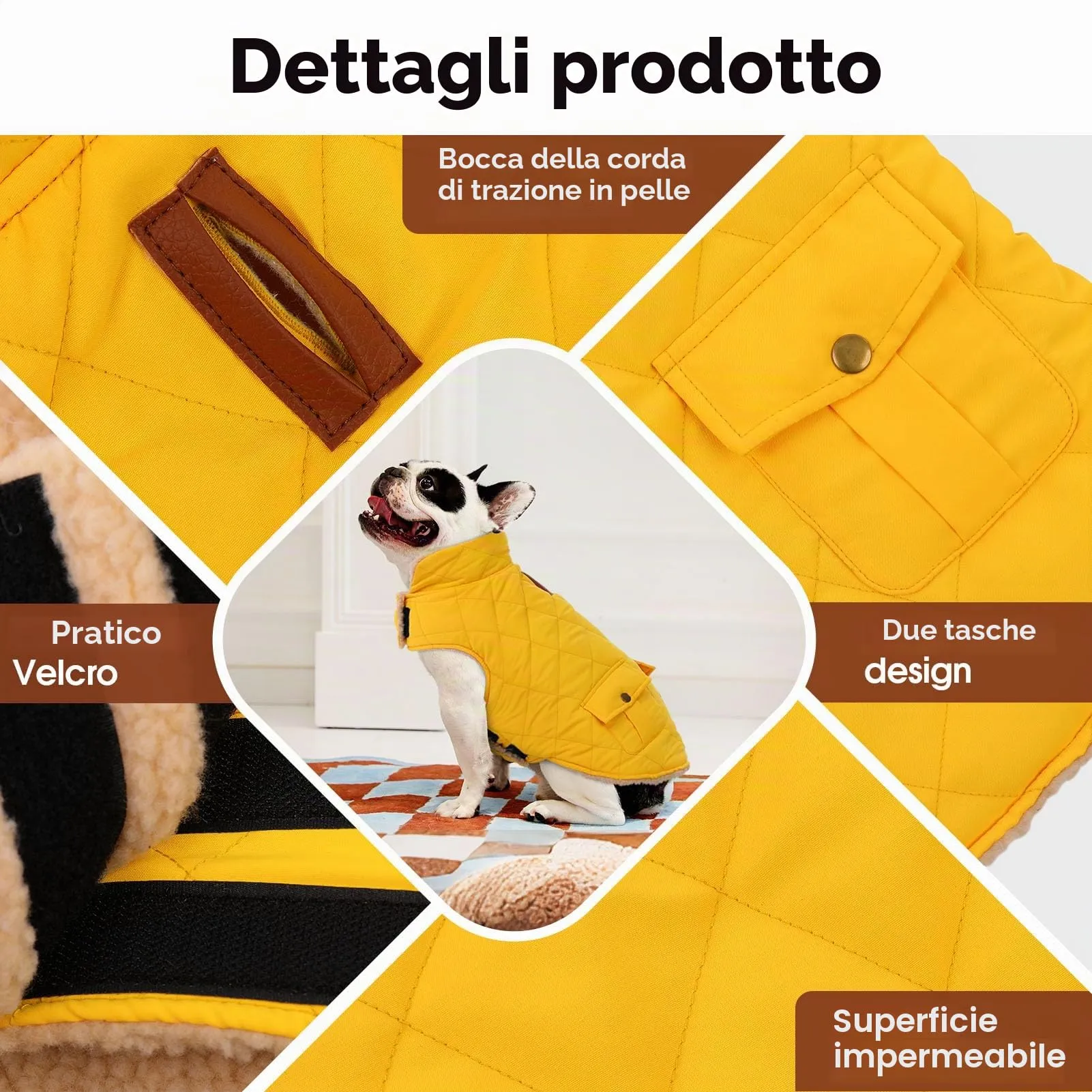 CITÉTOILE Gilet Termico Invernale per Cani in Lana Spessa Giallo S - immagine 2