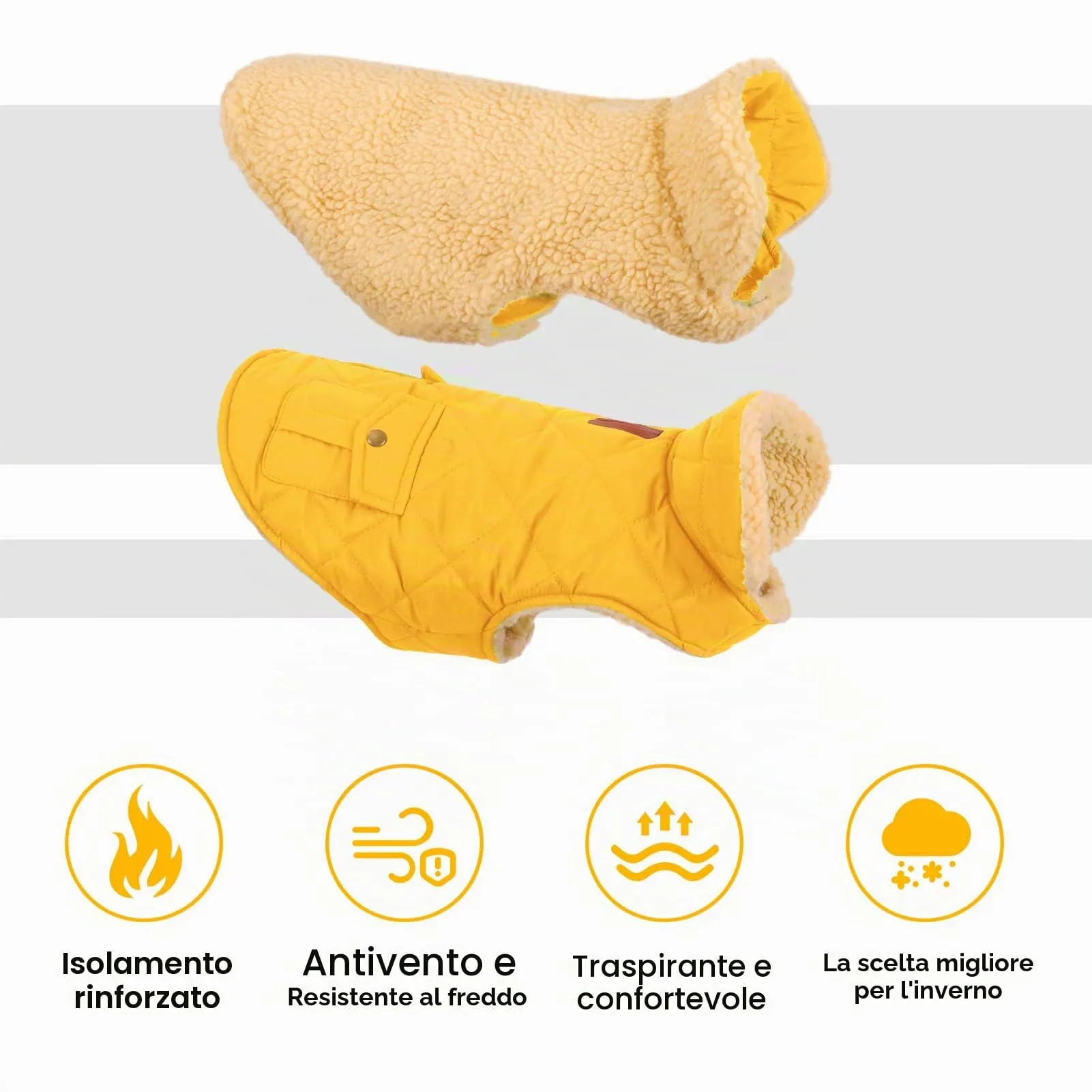 CITÉTOILE Gilet Termico Invernale per Cani in Lana Spessa Giallo S - immagine 3